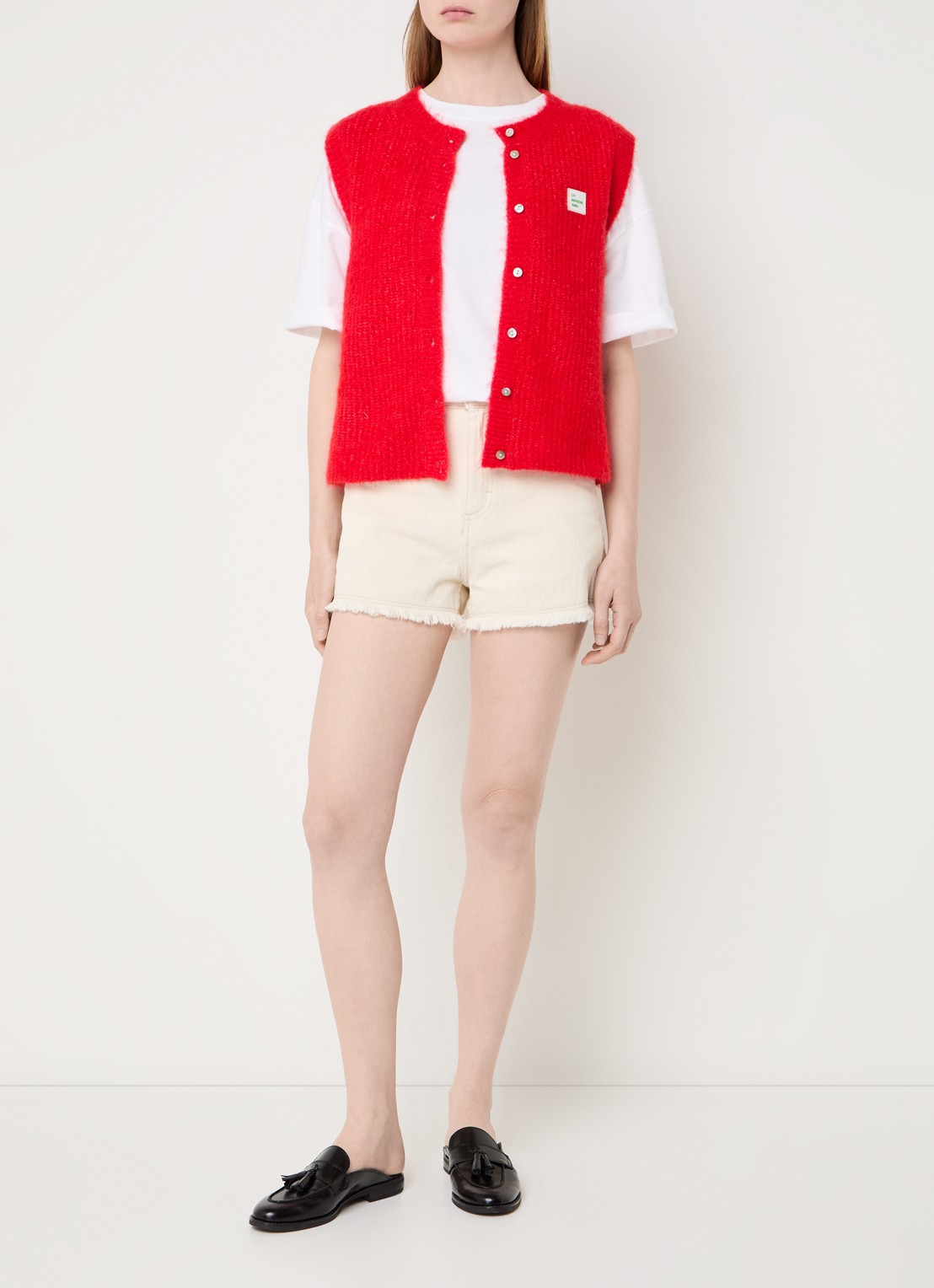 American Vintage Fijngebreid gilet in alpaca wolblend - voorkant 2 rood