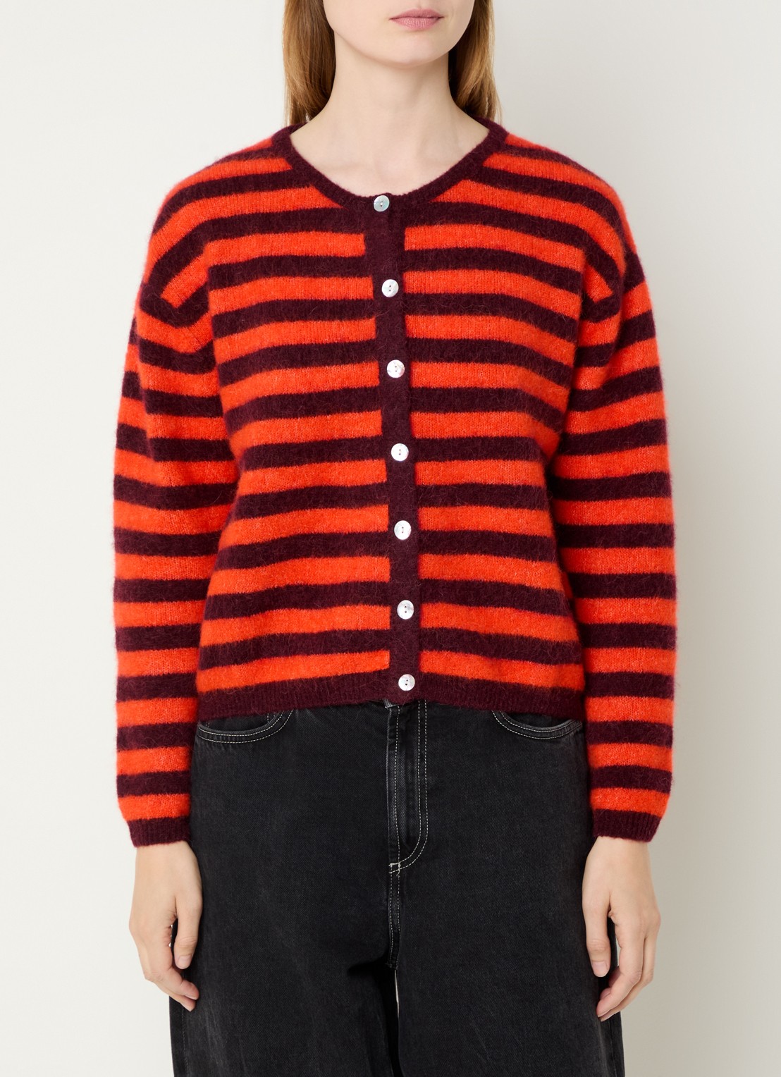 American Vintage Fijngebreid vest in alpaca wolblend - detail rood