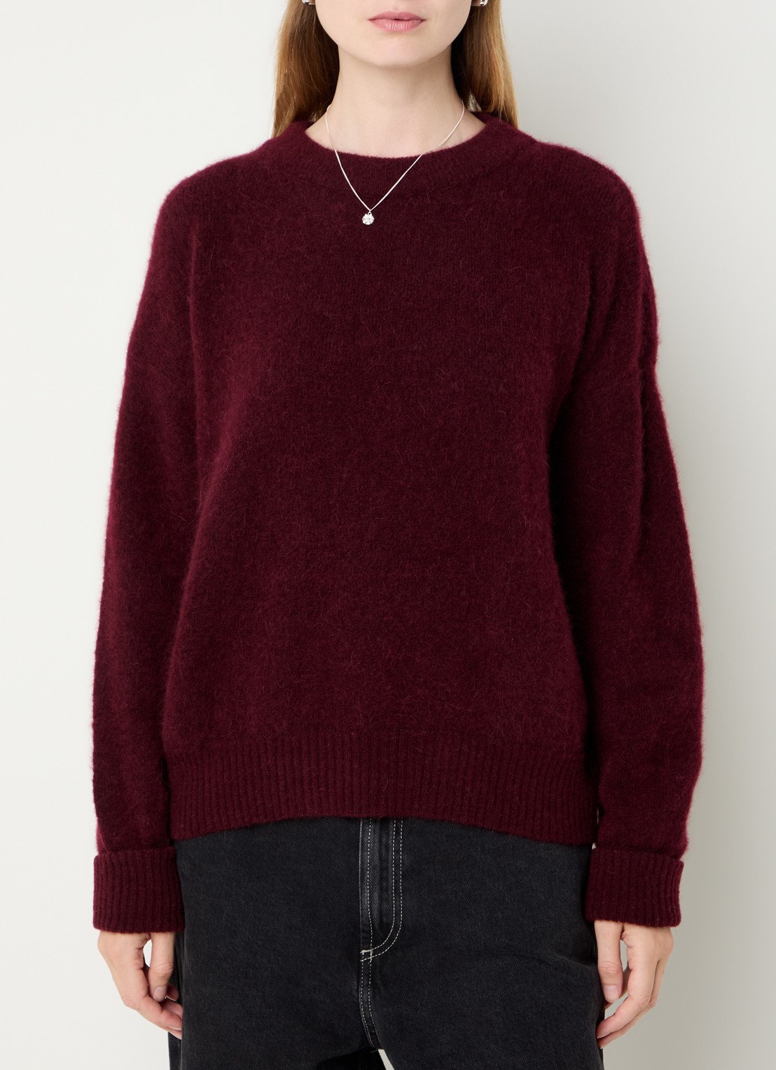 American Vintage Fijngebreide pullover in wolblend - detail 3 bordeauxrood