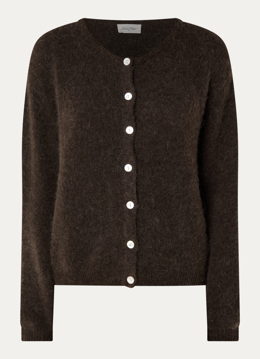 American Vintage Fijngebreide trui in alpaca wolblend met ronde hals - voorkant 3 donkerbruin