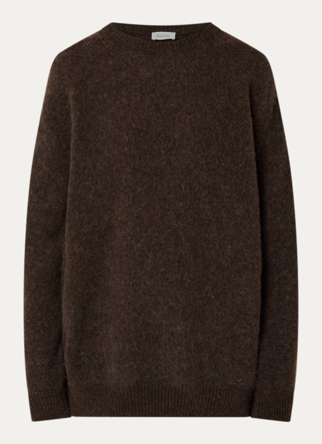American Vintage Fijngebreide trui in alpaca wolblend met ronde hals - voorkant 5 donkerbruin
