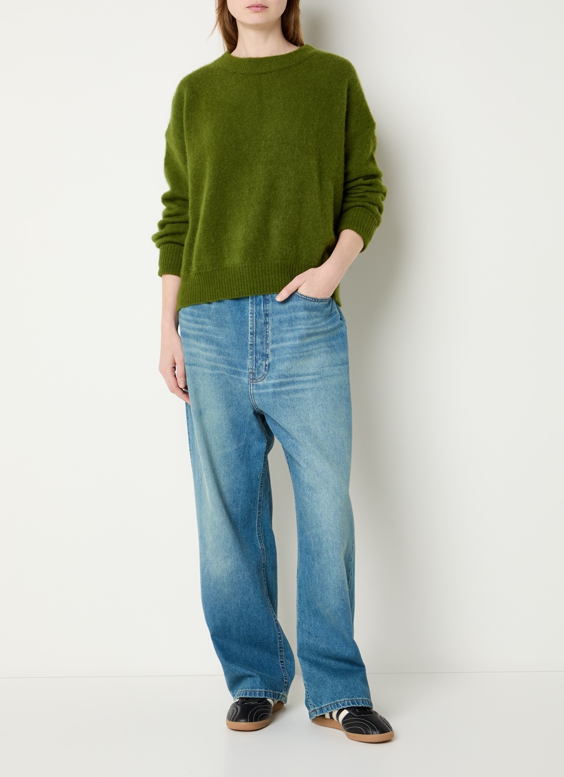 American Vintage Fijngebreide trui in alpaca wolblend - voorkant 4 groen