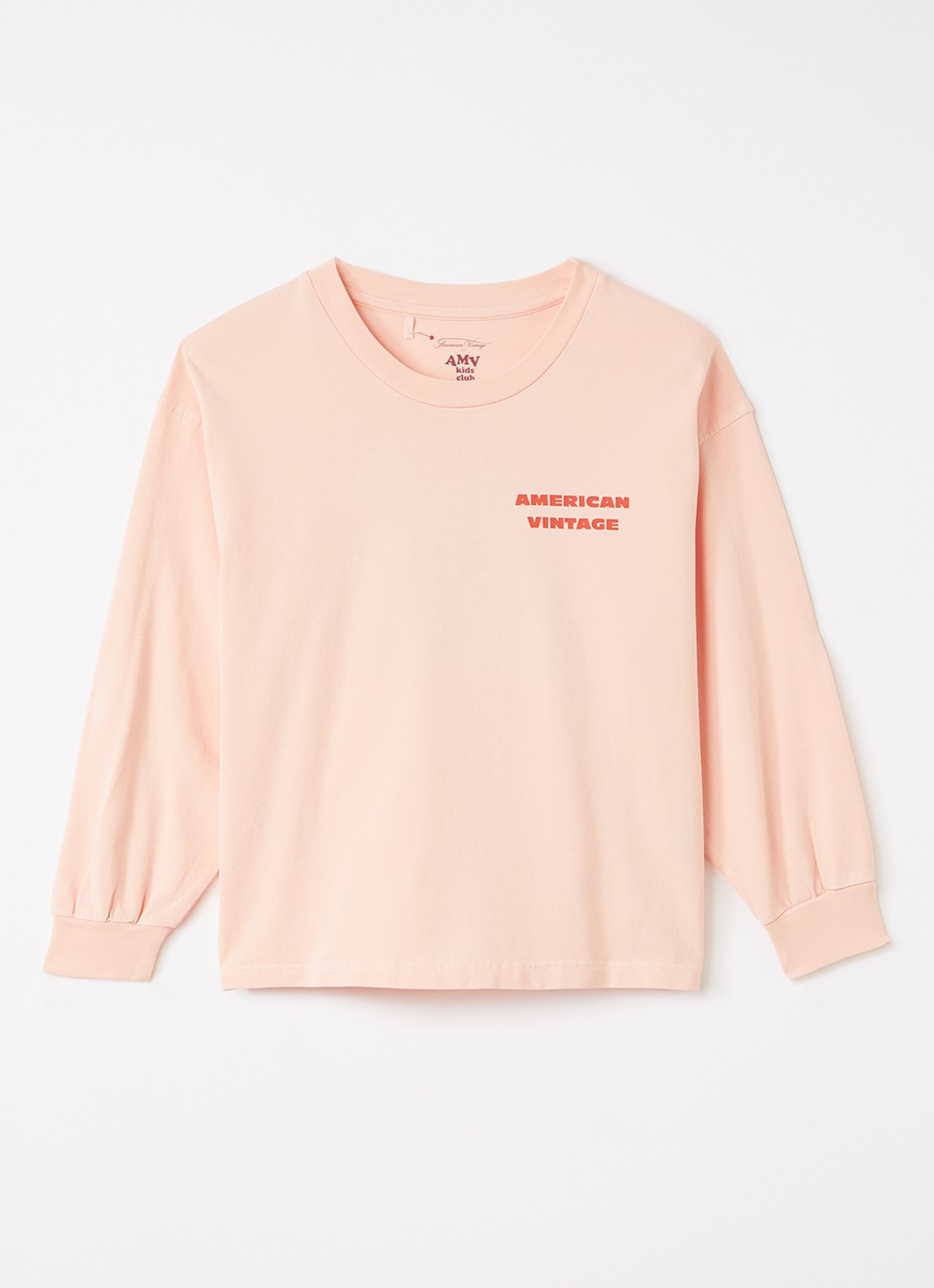 American Vintage Fizvaley longsleeve met logo- en backprint - voorkant zalmroze