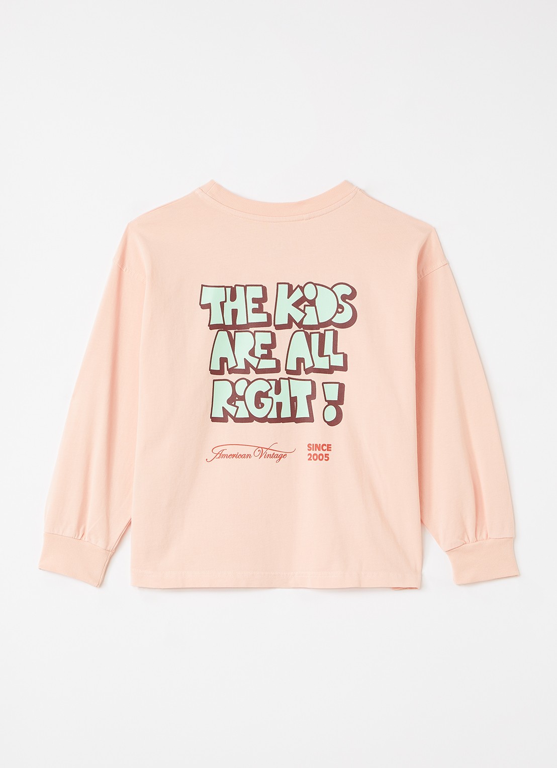 American Vintage Fizvaley longsleeve met logo- en backprint - voorkant 2 zalmroze