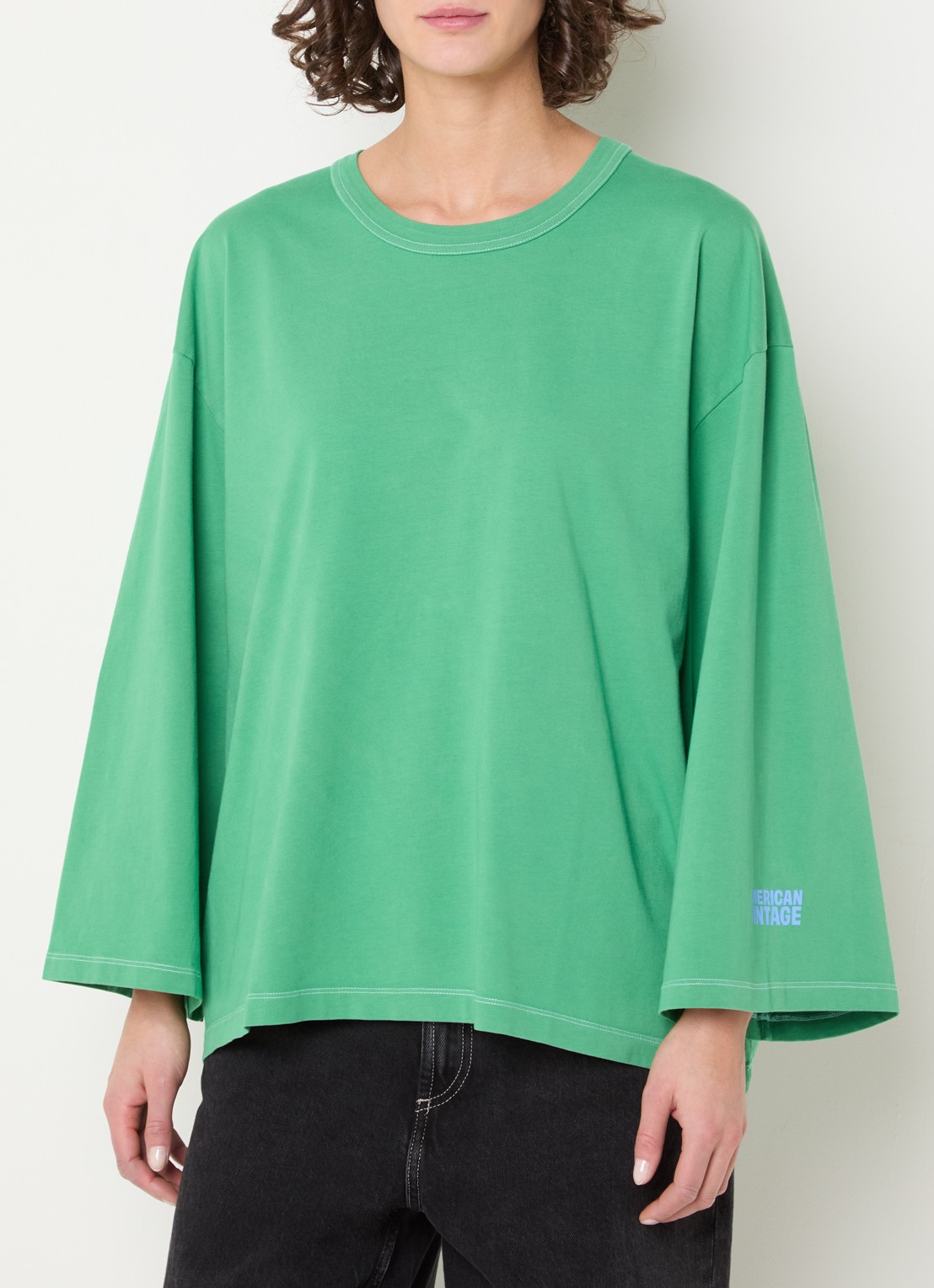 American Vintage Fizvalley longsleeve met logo  - detail 4 groen