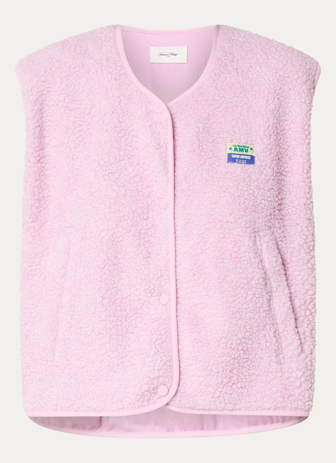 American Vintage Gilet van teddy met ritszakken - voorkant 2 roze