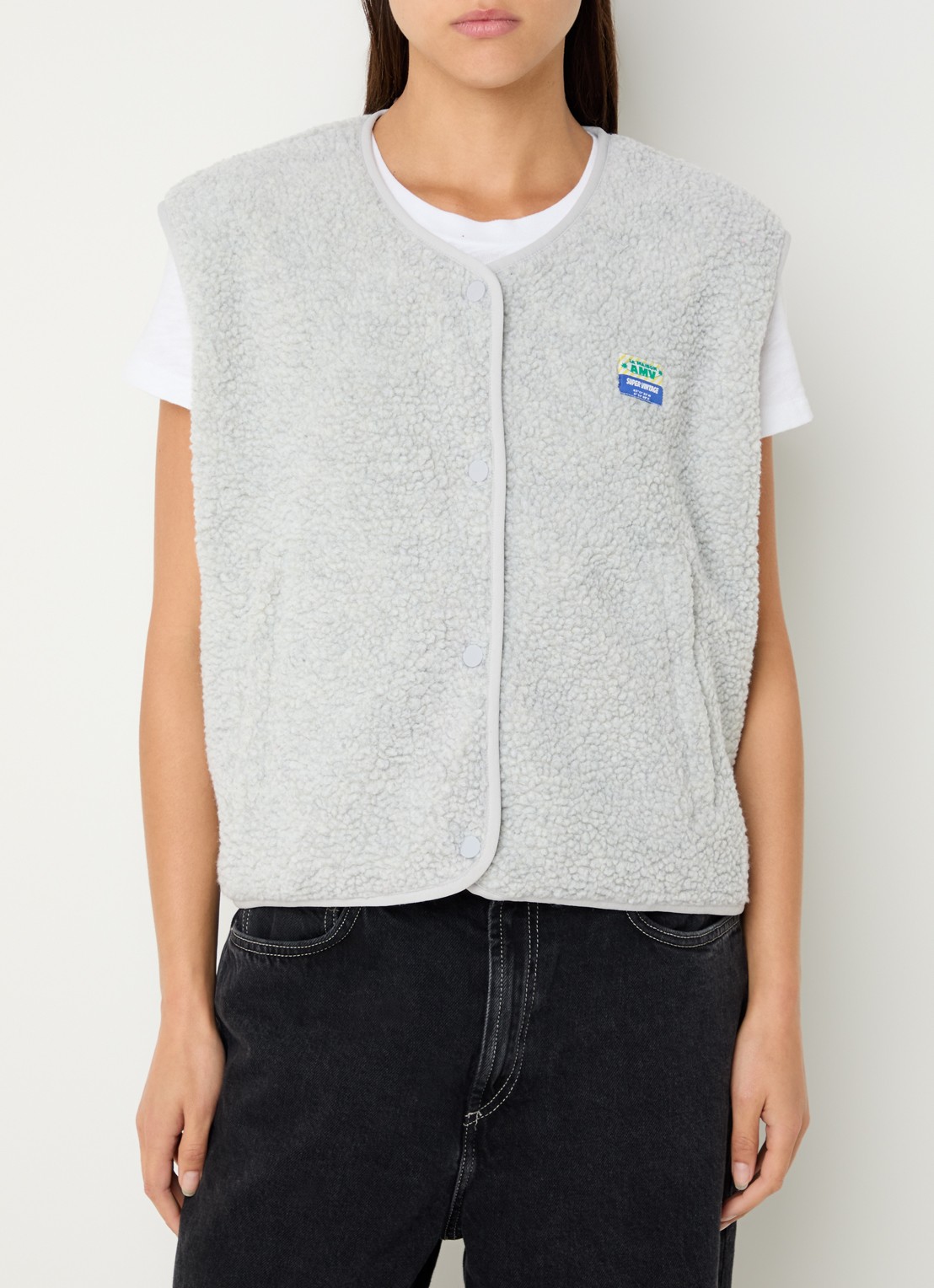 American Vintage Gilet van teddy met ritszakken - detail 4 lichtgrijs