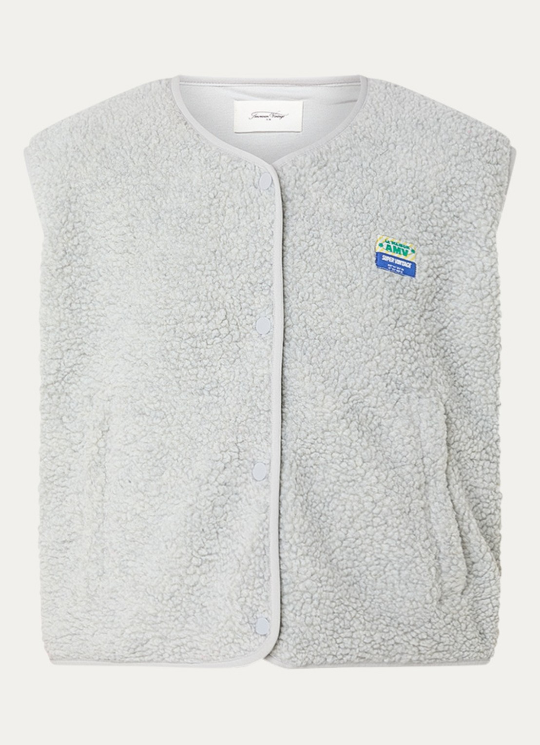 American Vintage Gilet van teddy met ritszakken - voorkant 2 lichtgrijs