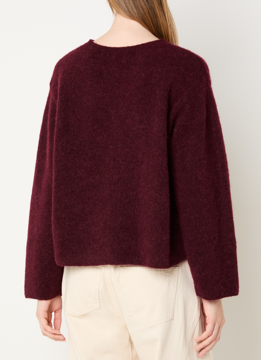 American Vintage Grofgebreide trui in alpaca wolblend met ronde hals - achterkant 4 bordeauxrood