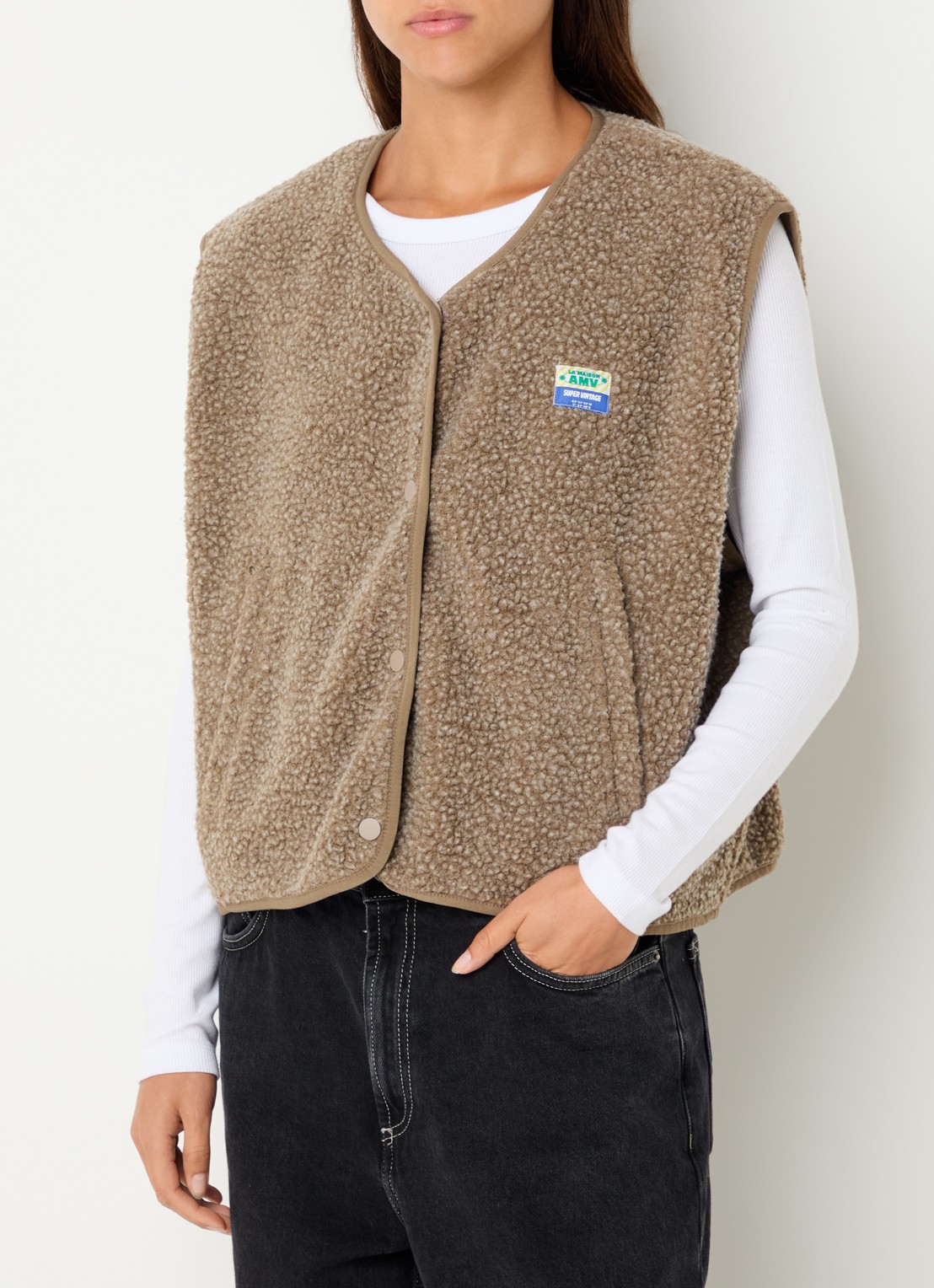 American Vintage Hoktown gilet met ritszakken - detail 3 lichtbruin