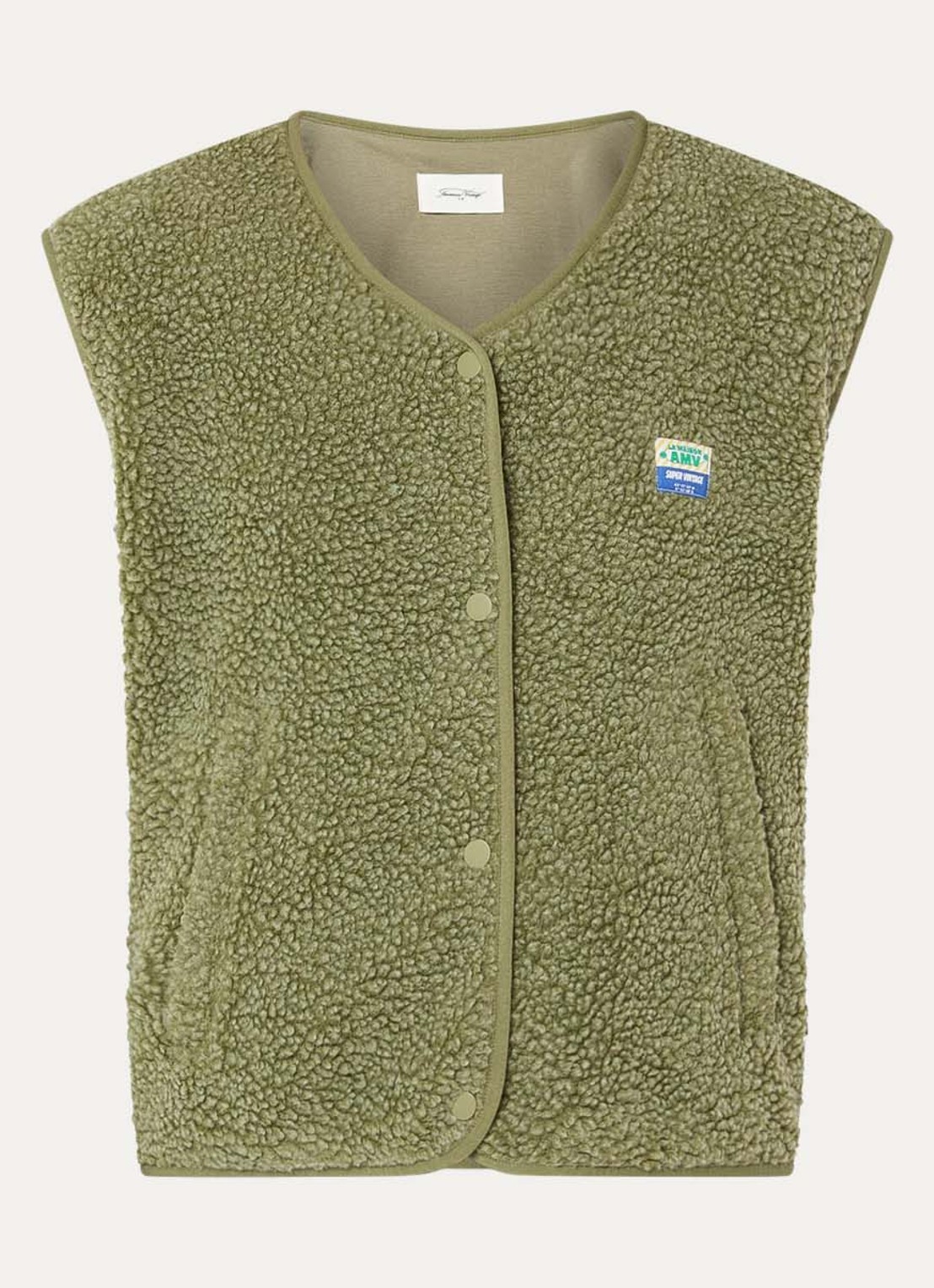 American Vintage Hoktown gilet van teddy met ritszakken - voorkant 3 khaki