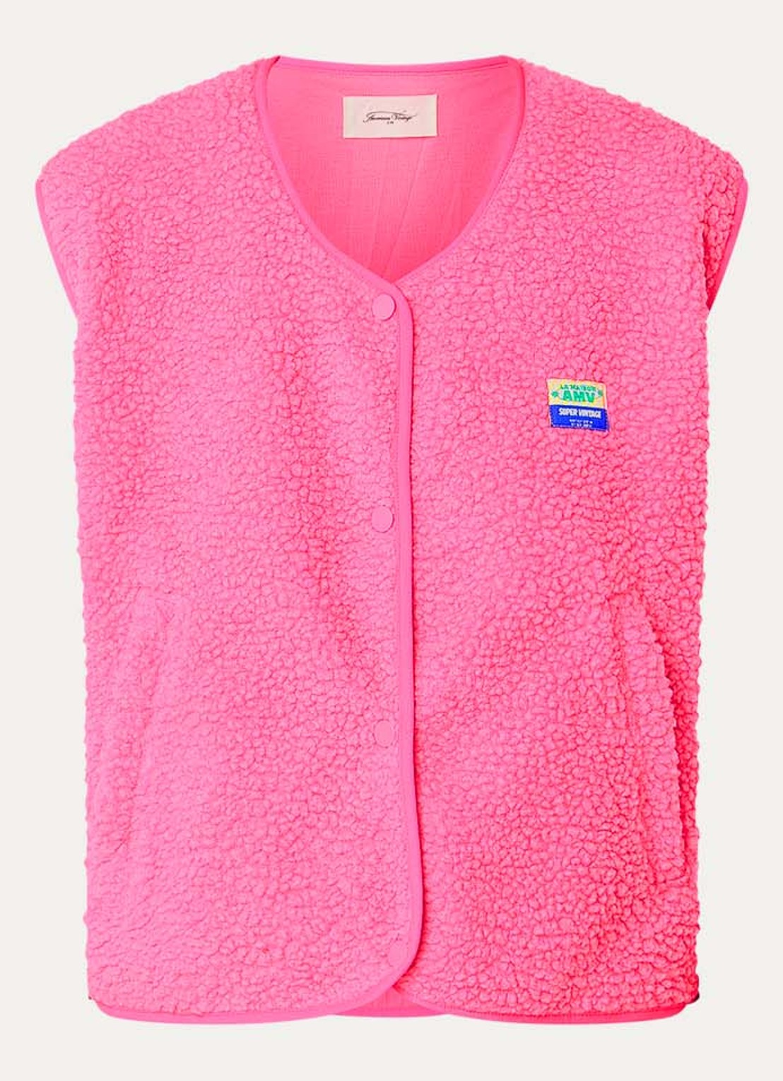American Vintage Hoktown gilet van teddy met ritszakken - voorkant 3 fuchsia