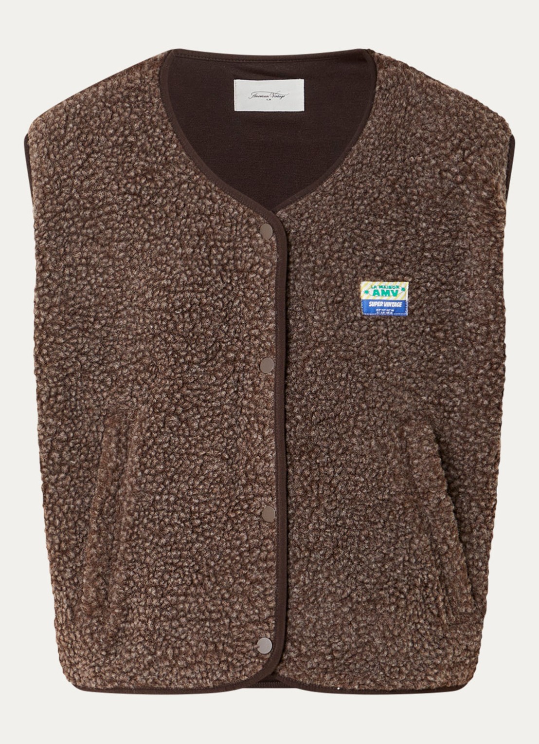 American Vintage Hoktown gilet van teddy met ritszakken - voorkant 3 bruin