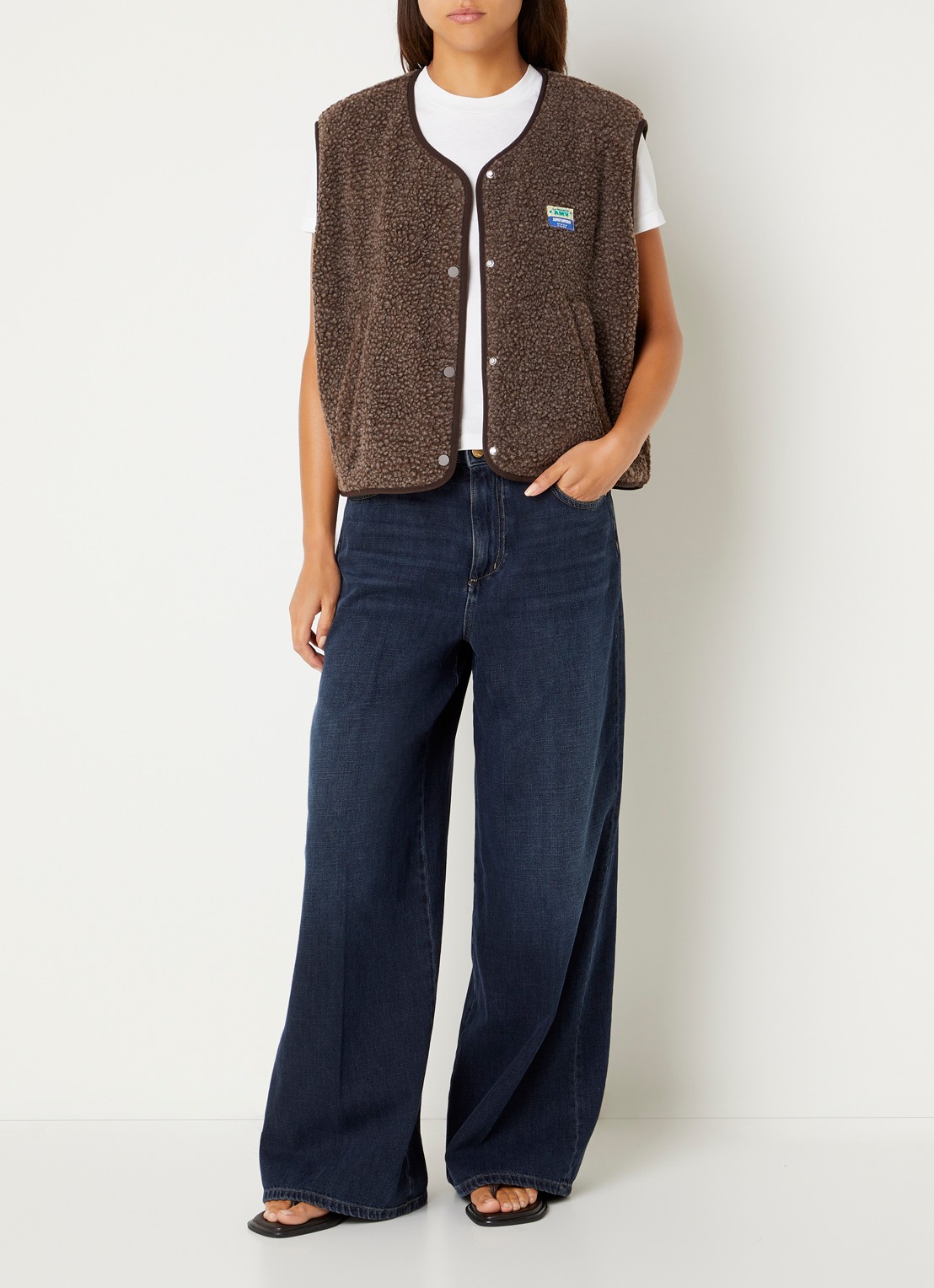 American Vintage Hoktown gilet van teddy met ritszakken - voorkant 4 bruin