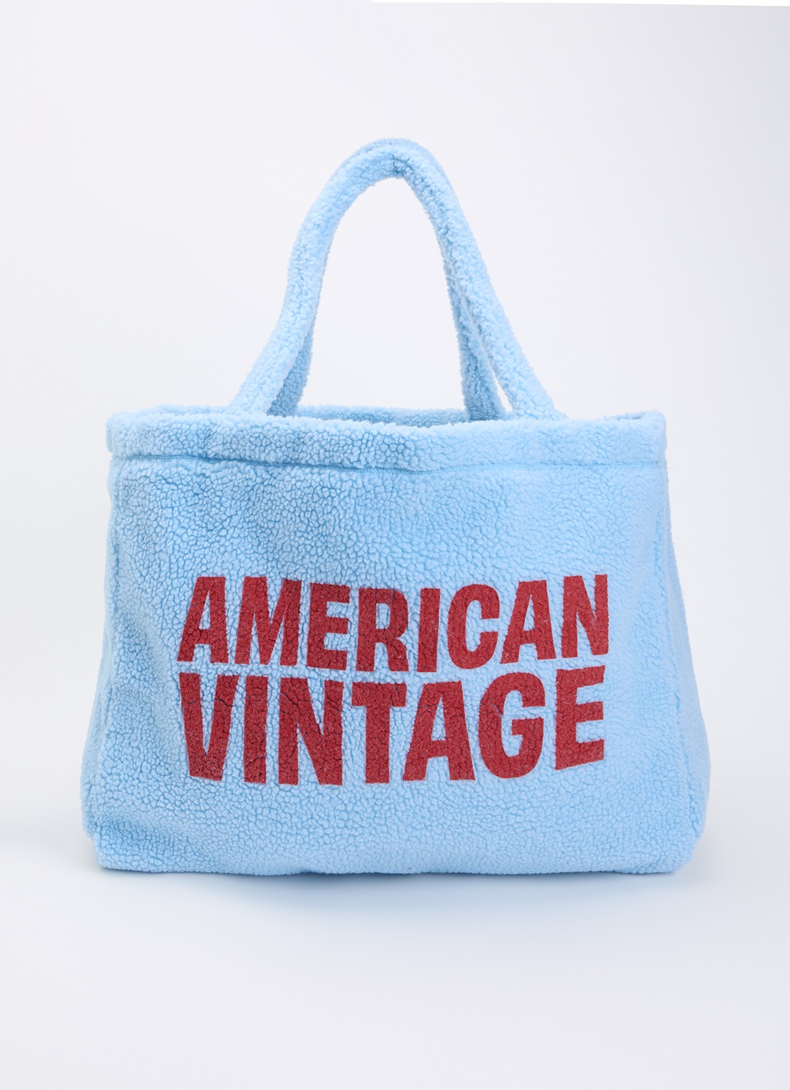 American Vintage Hoktown shopper van teddy met logo - voorkant 2 lichtblauw