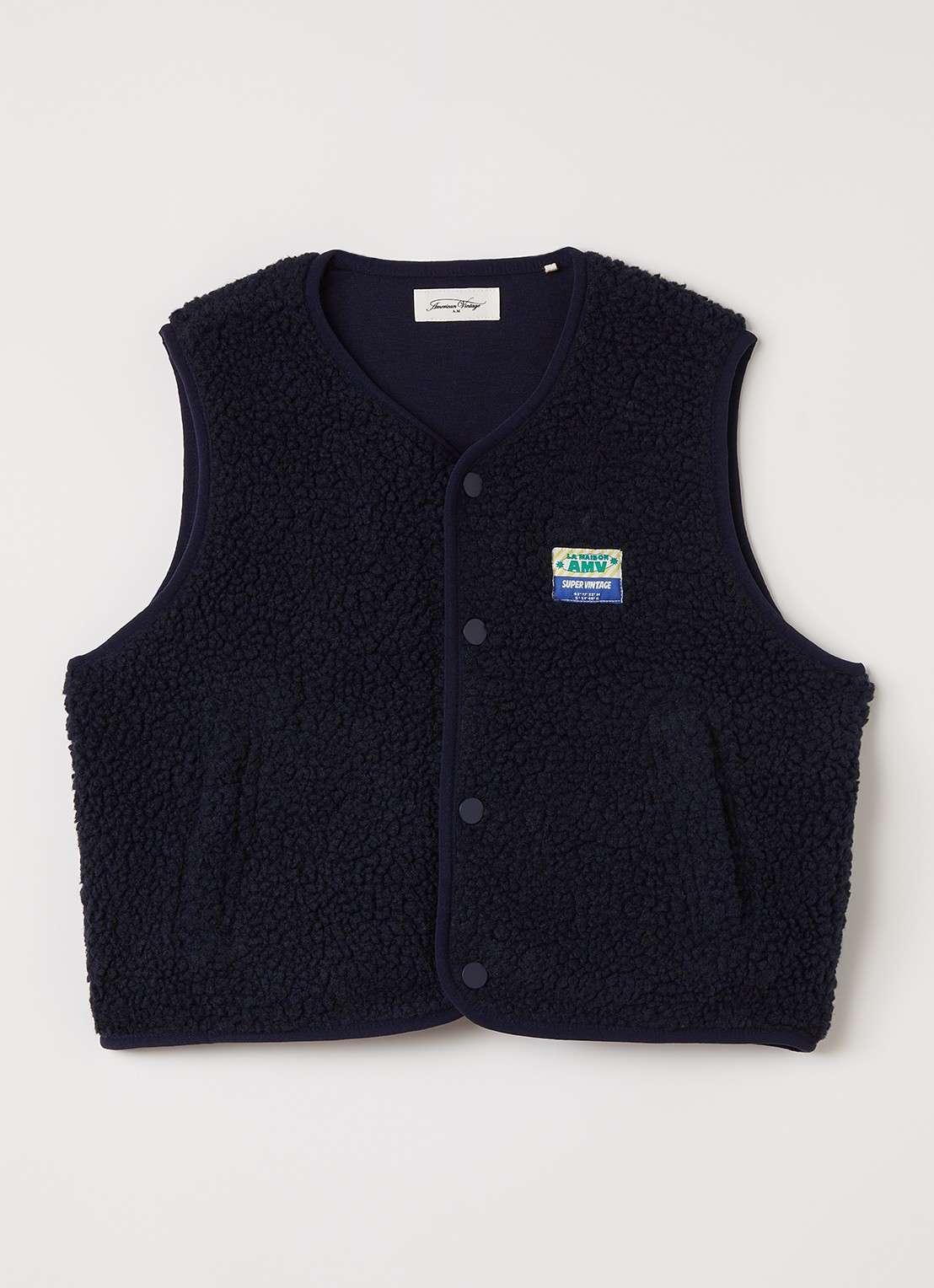 American Vintage Hoktown vest van teddy met logo - voorkant donkerblauw