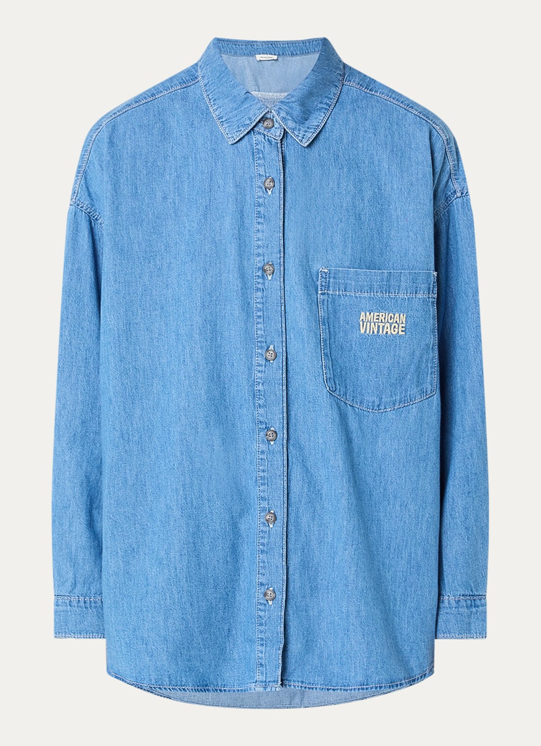 American Vintage Izeway blouse van chambray met logoborduring - voorkant indigo
