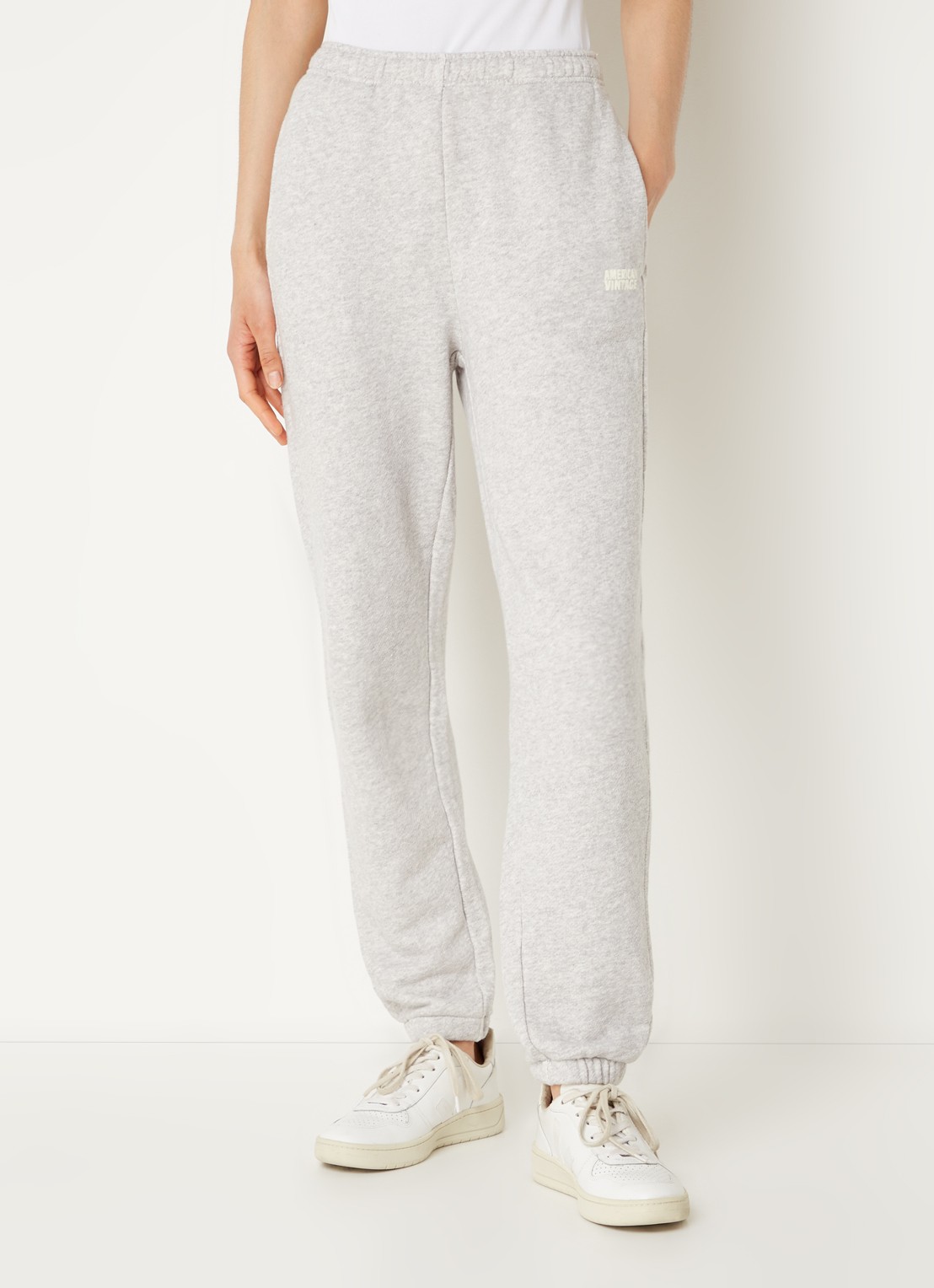American Vintage Kodytown high waist tapered fit joggingbroek van  katoen - detail 3 grijsmele