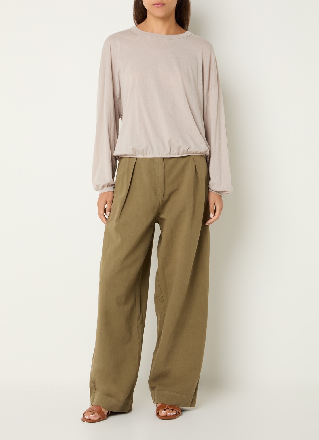 American Vintage Laloom longsleeve met ballonmouw - voorkant 3 beige