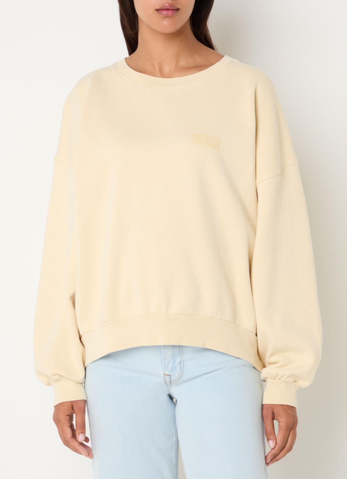 American Vintage Limonade sweater met logo - detail 3 lichtgeel