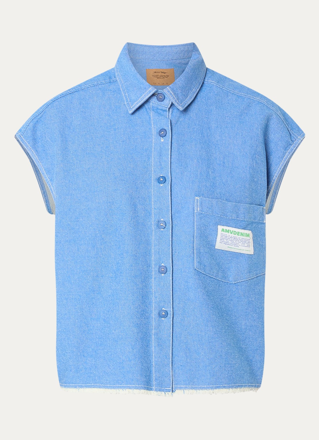 American Vintage Mouwloze blouse van denim - voorkant 2 blauw