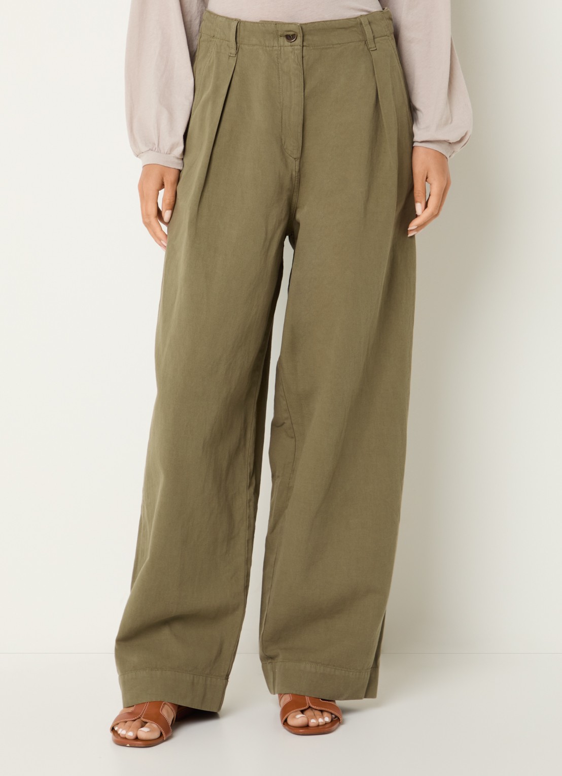 American Vintage Namaz high waist wide fit chino met steekzakken - detail 3 mosgroen