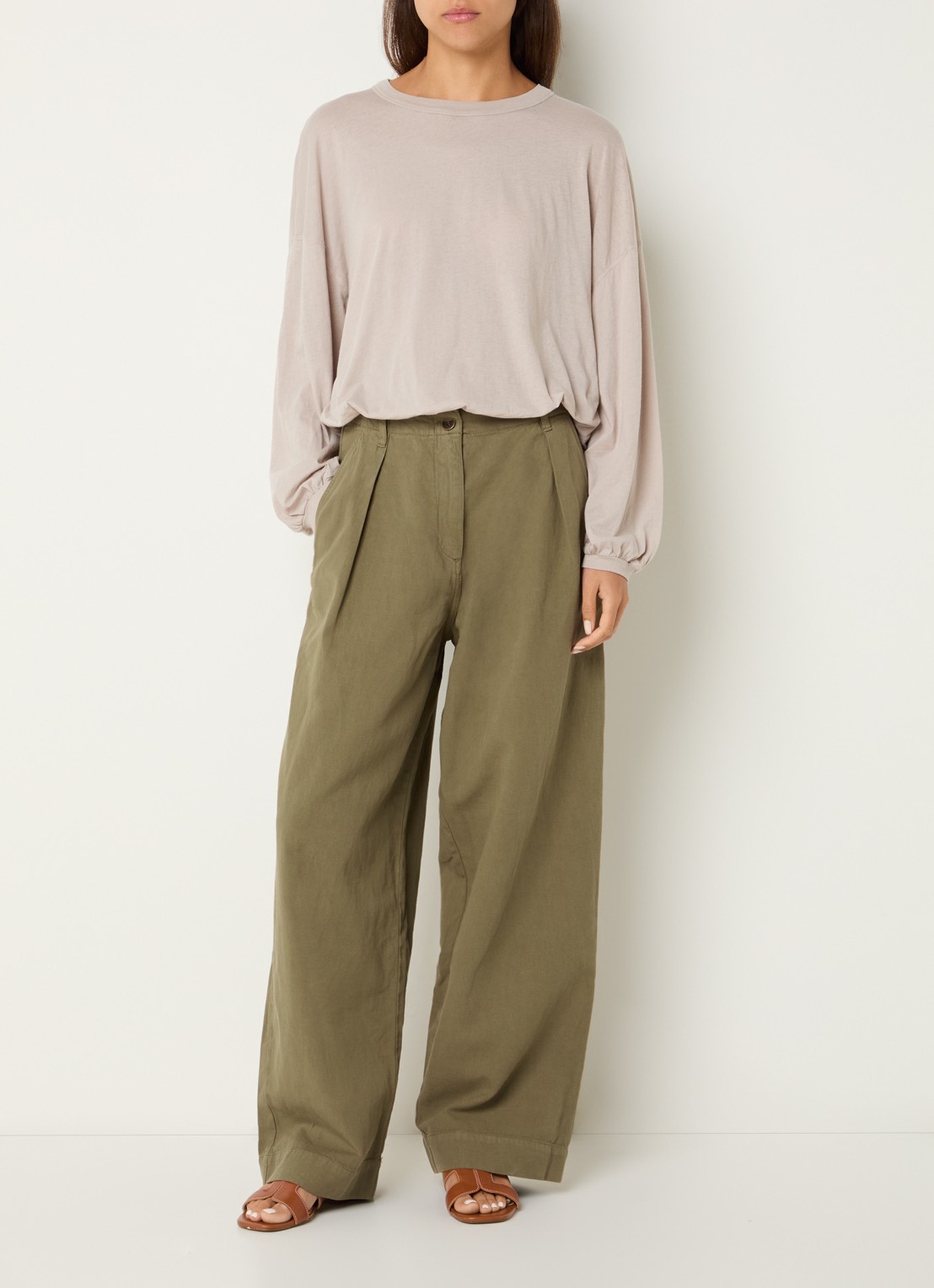 American Vintage Namaz high waist wide fit chino met steekzakken - voorkant 2 mosgroen