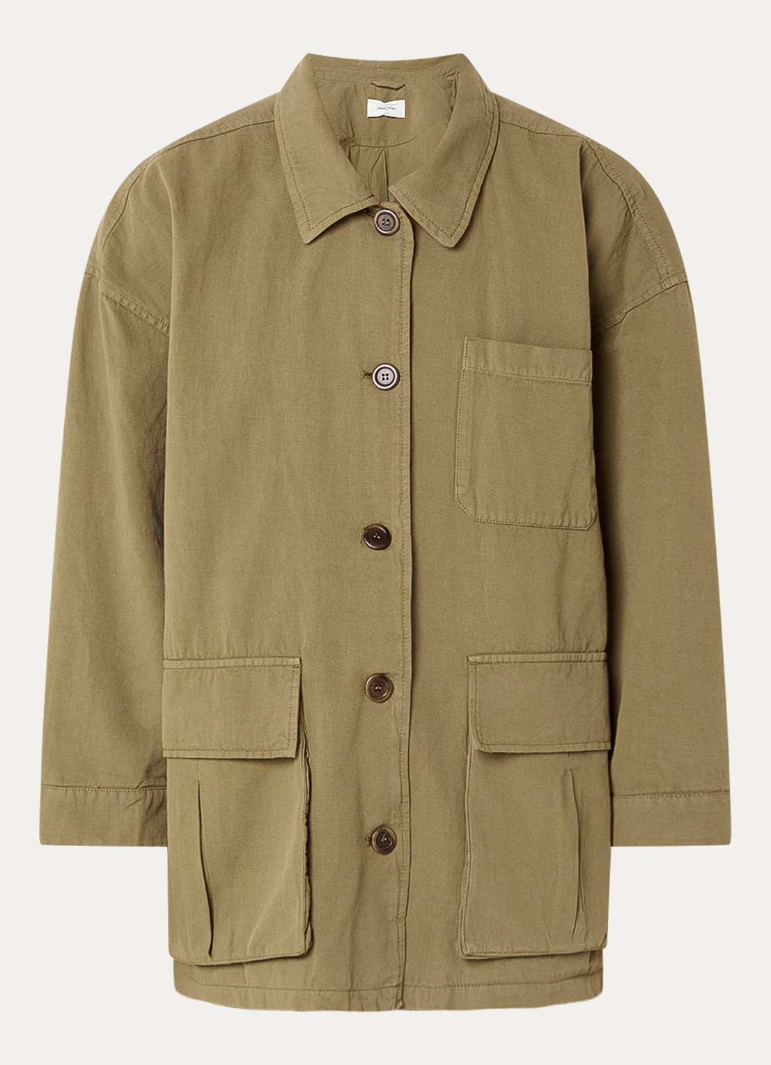 American Vintage Namaz jack in linnenblend met opgestikte zakken - voorkant 3 bronsgroen