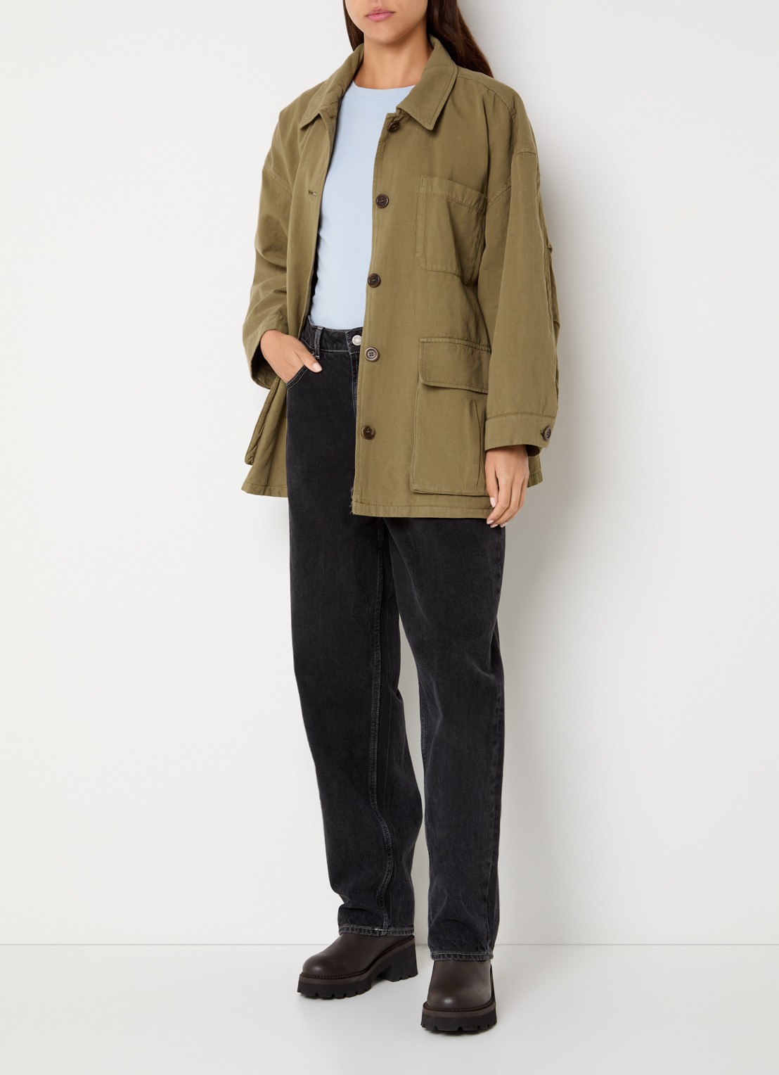 American Vintage Namaz jack in linnenblend met opgestikte zakken - voorkant 4 bronsgroen