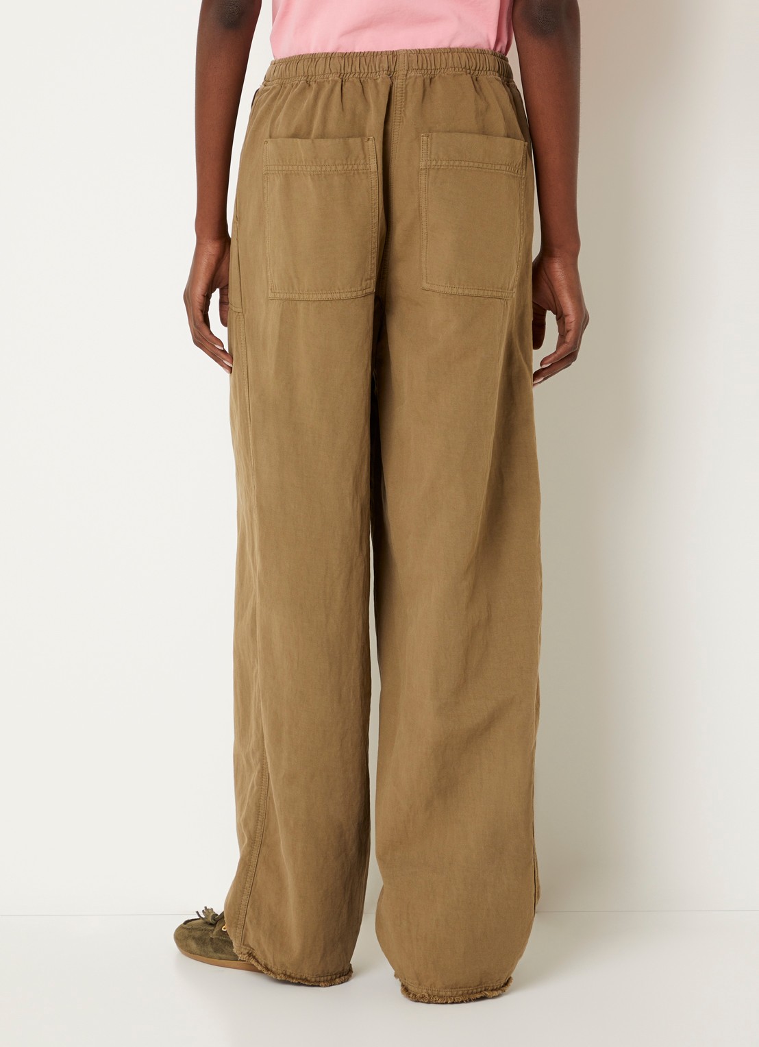 American Vintage Namazliane mid waist wide fit broek met opgestikte zakken - achterkant 2 mosgroen