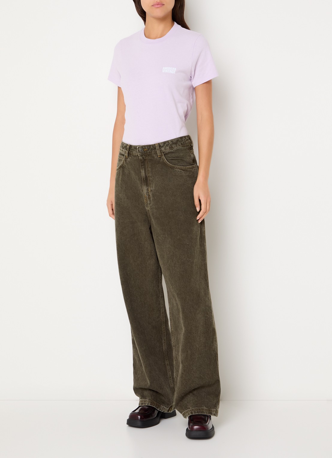 American Vintage Oshow wide fit jeans met gekleurde wassing - voorkant 4 lichtbruin