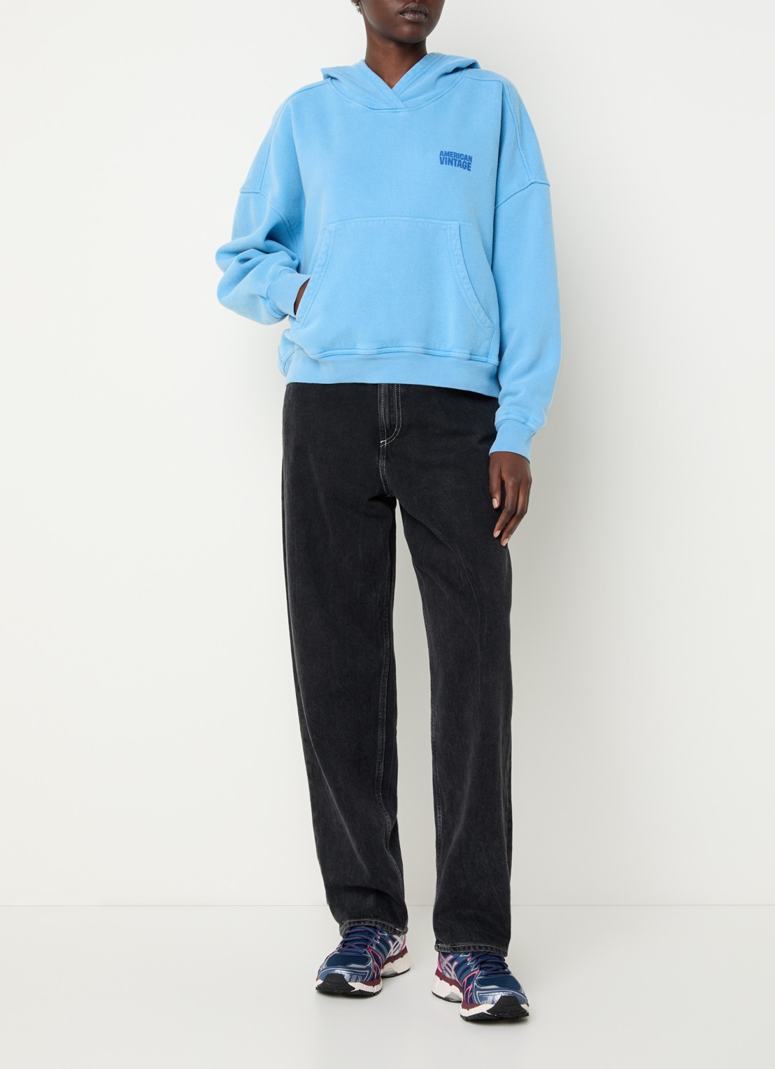 American Vintage Plizzy hoodie met logo - voorkant 3 royalblauw