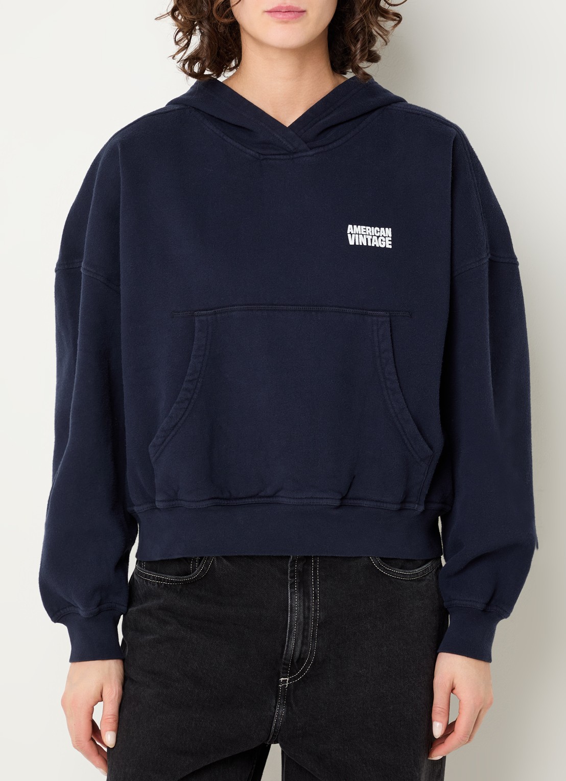 American Vintage Plizzy hoodie met logo  - detail 4 donkerblauw