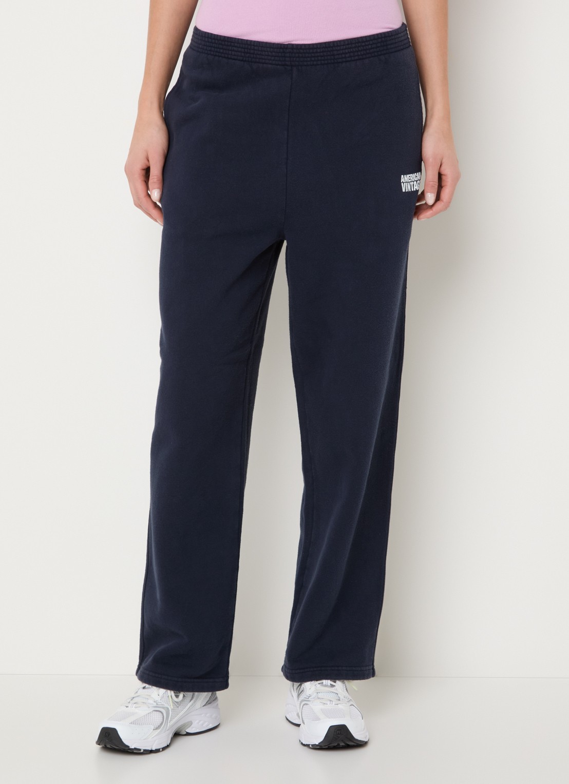 American Vintage Plizzy straight fit joggingbroek met logo  - detail 3 donkerblauw