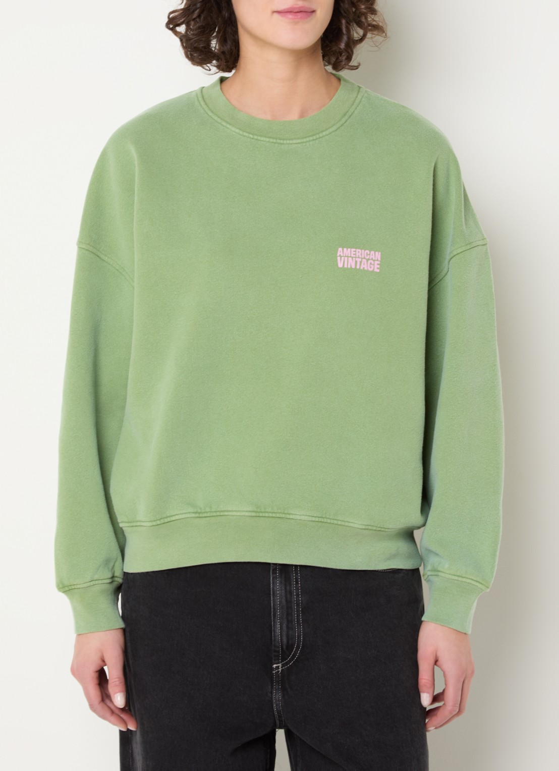 American Vintage Plizzy sweater met logo  - detail 3 groen