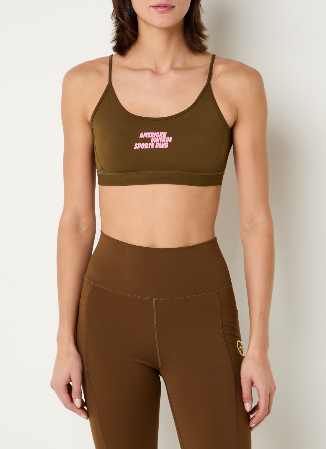American Vintage Sport bh met light support en logo - detail bruin