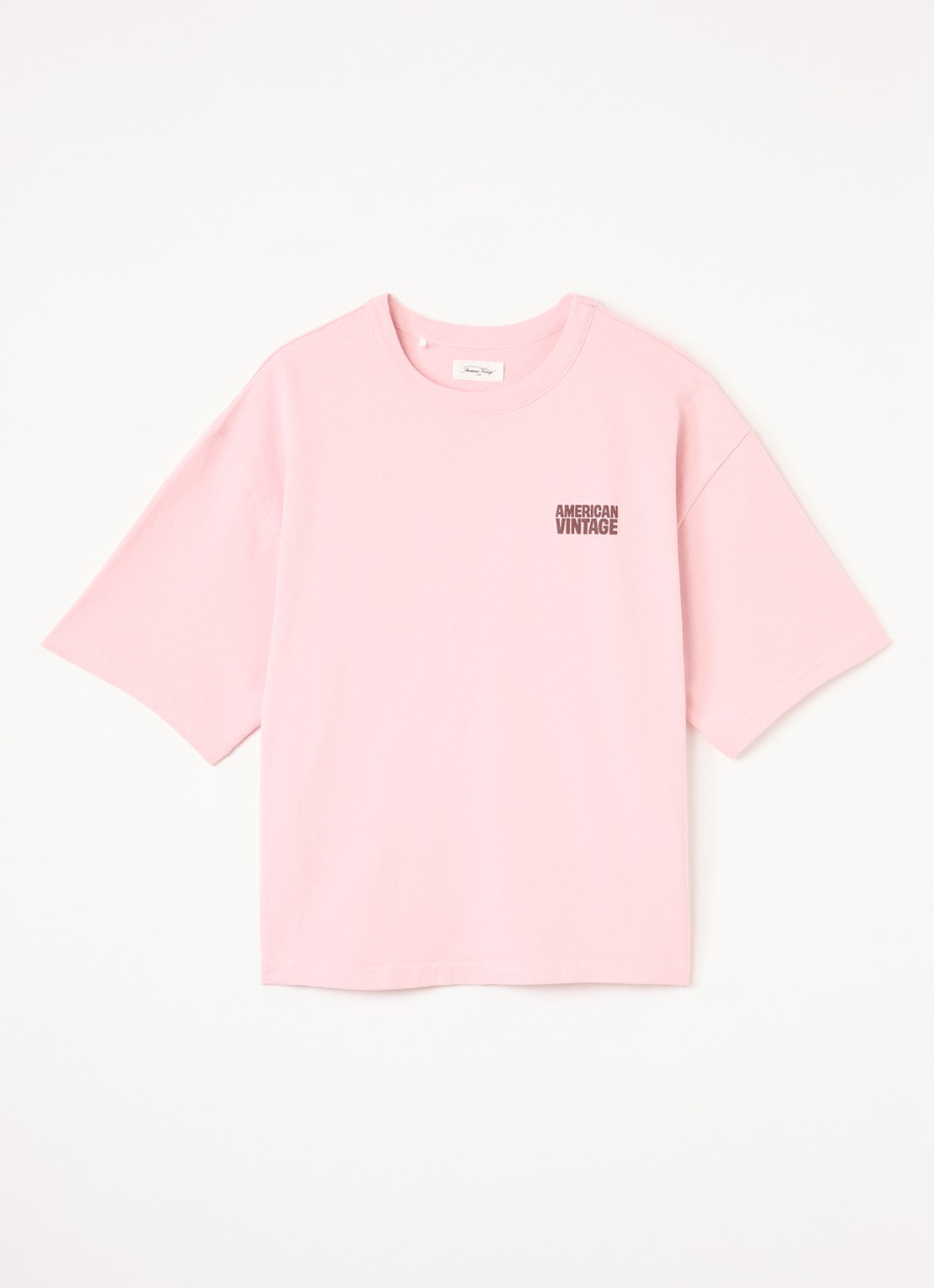 American Vintage T-shirt met logo  - voorkant lichtroze