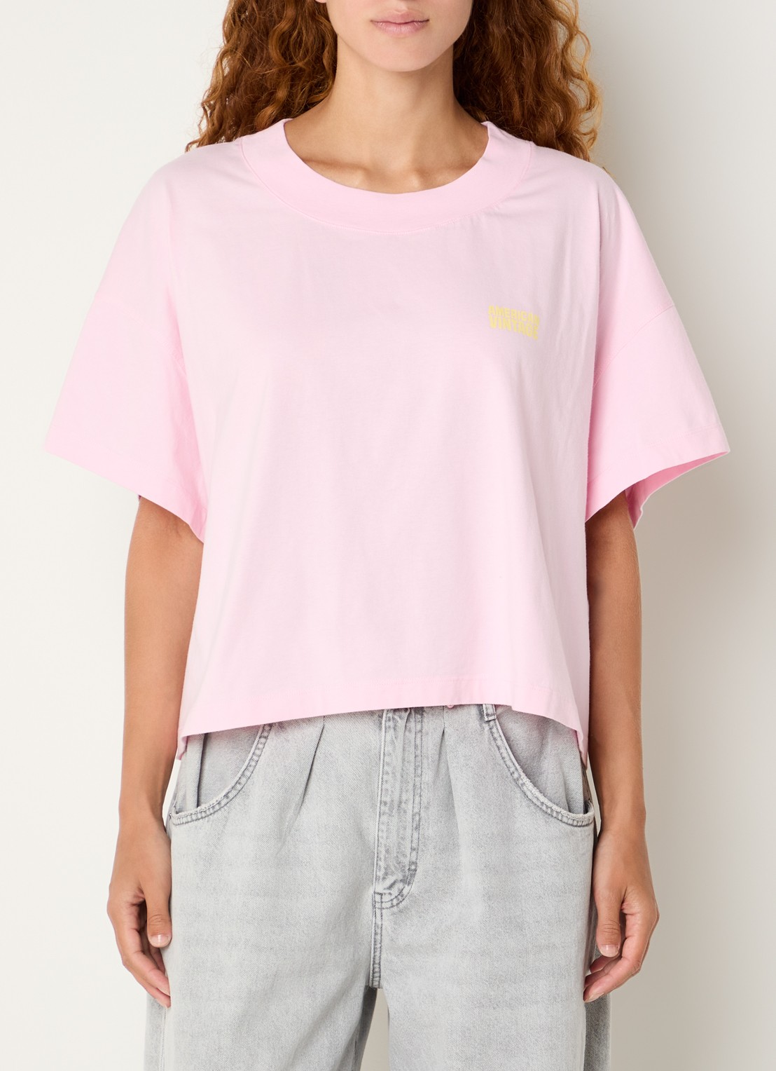 American Vintage T-shirt met logoprint - detail roze