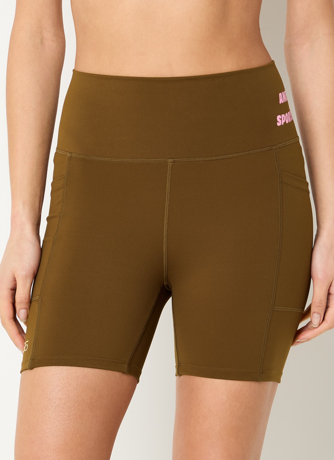 American Vintage Usuway high waist skinny fit compressie fietsbroek  - detail 3 bruin