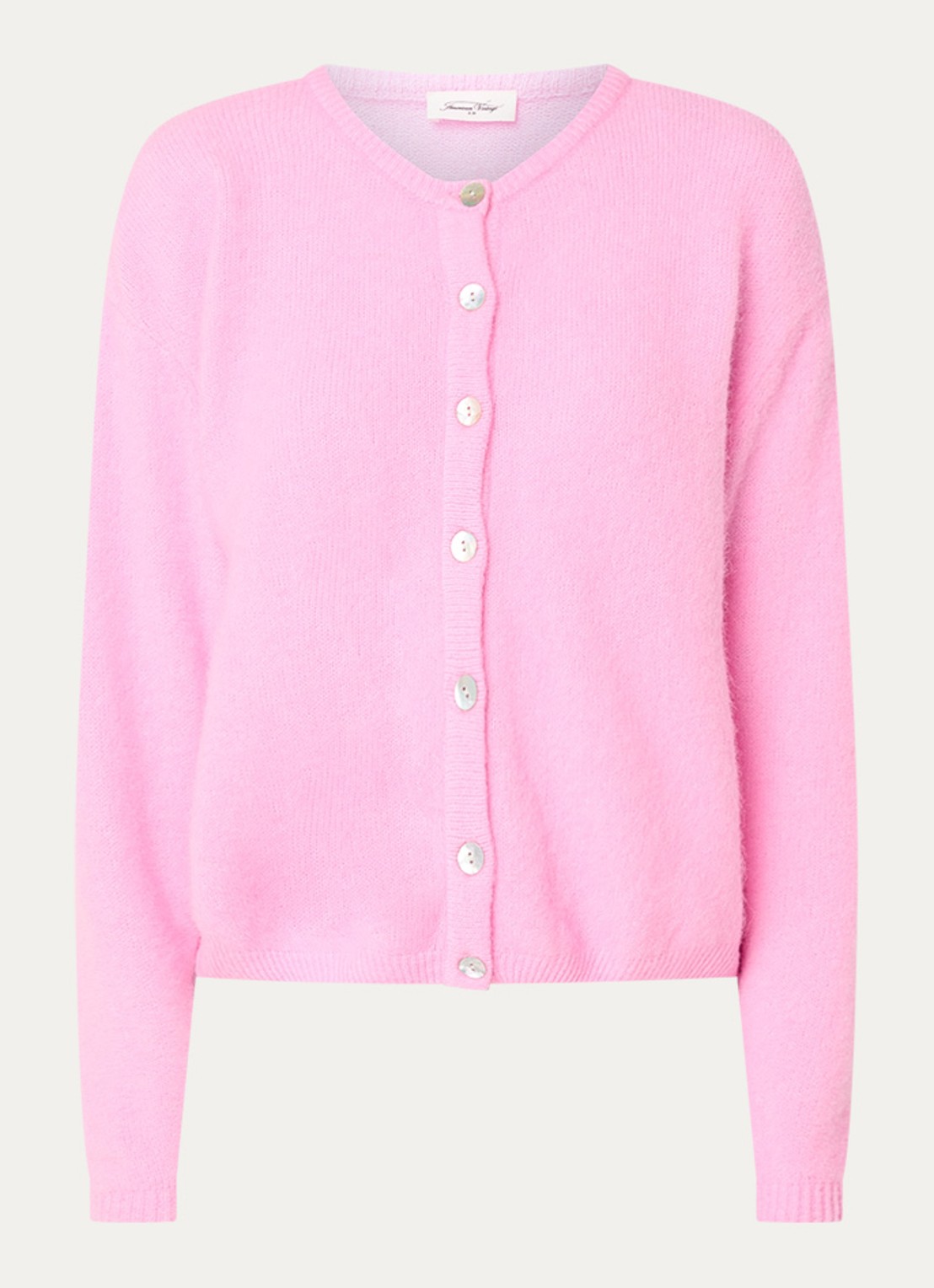 American Vintage Vitow fijngebreid vest in alpaca wolblend - voorkant roze