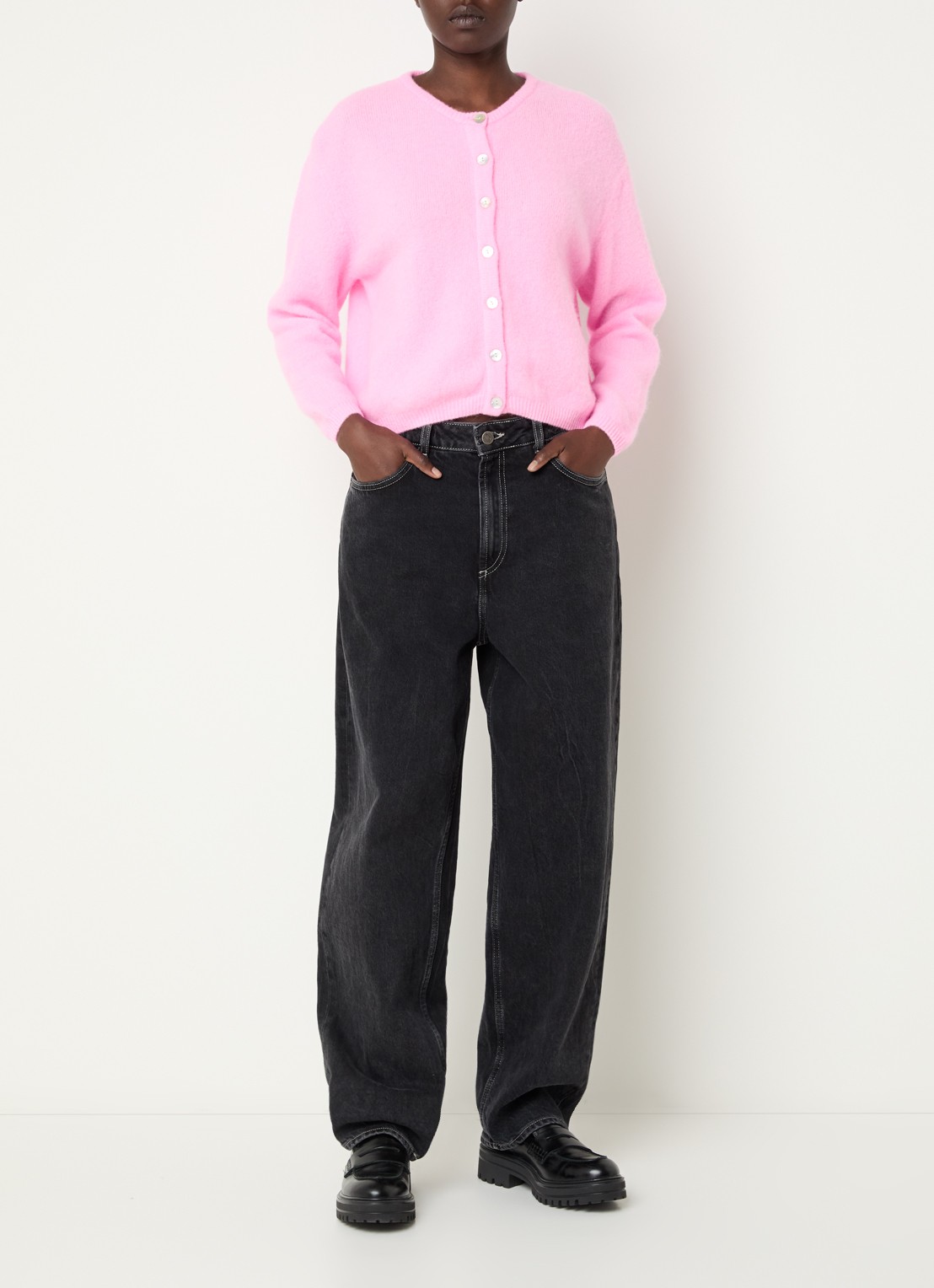 American Vintage Vitow fijngebreid vest in alpaca wolblend - voorkant 2 roze