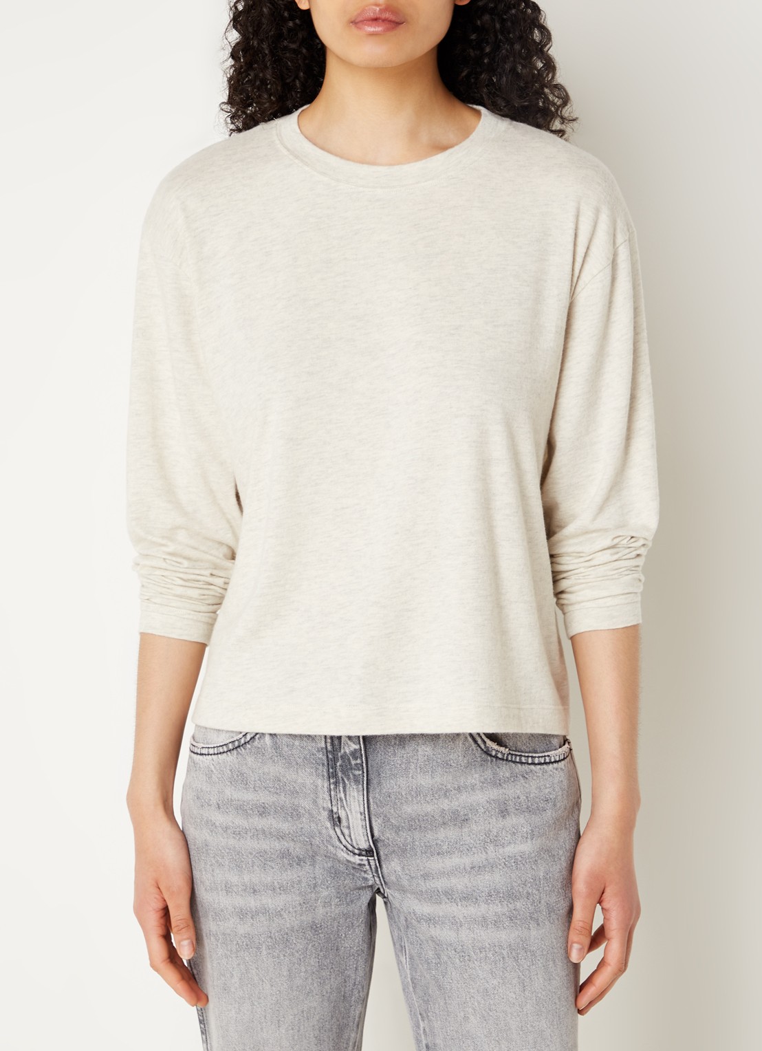 American Vintage Ypawoodd longsleeve met gemêleerd dessin - detail grijsmele