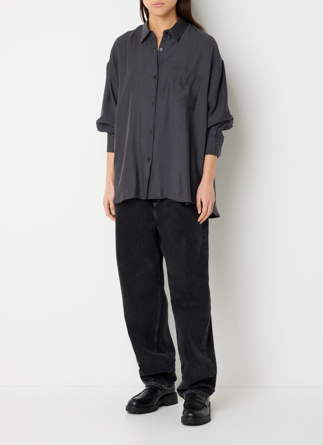 American Vintage Ysoli oversized blouse met borstzak - voorkant 3 antraciet