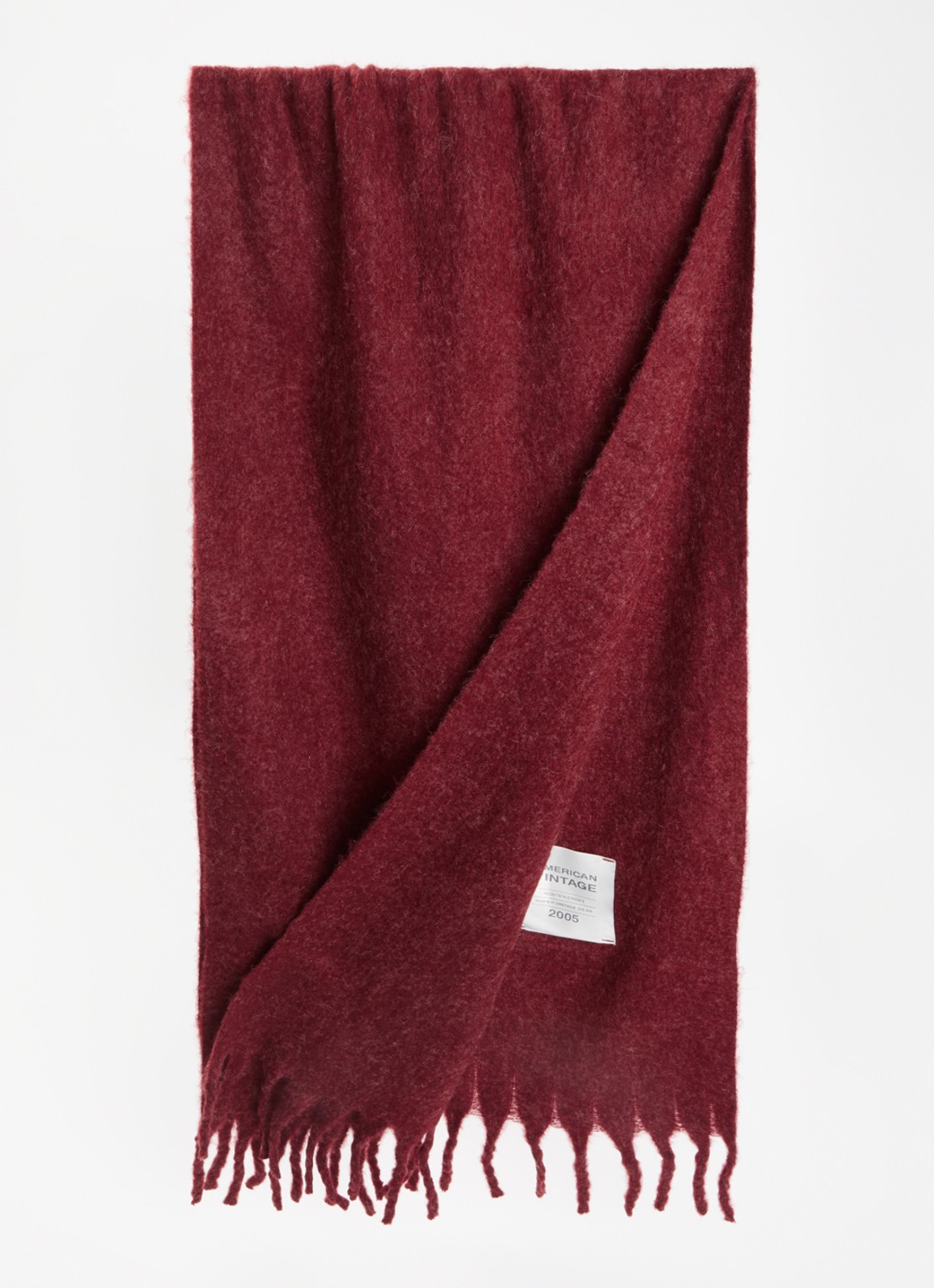 American Vintage Zinaco sjaal in wolblend 180 x 50 cm - detail bordeauxrood