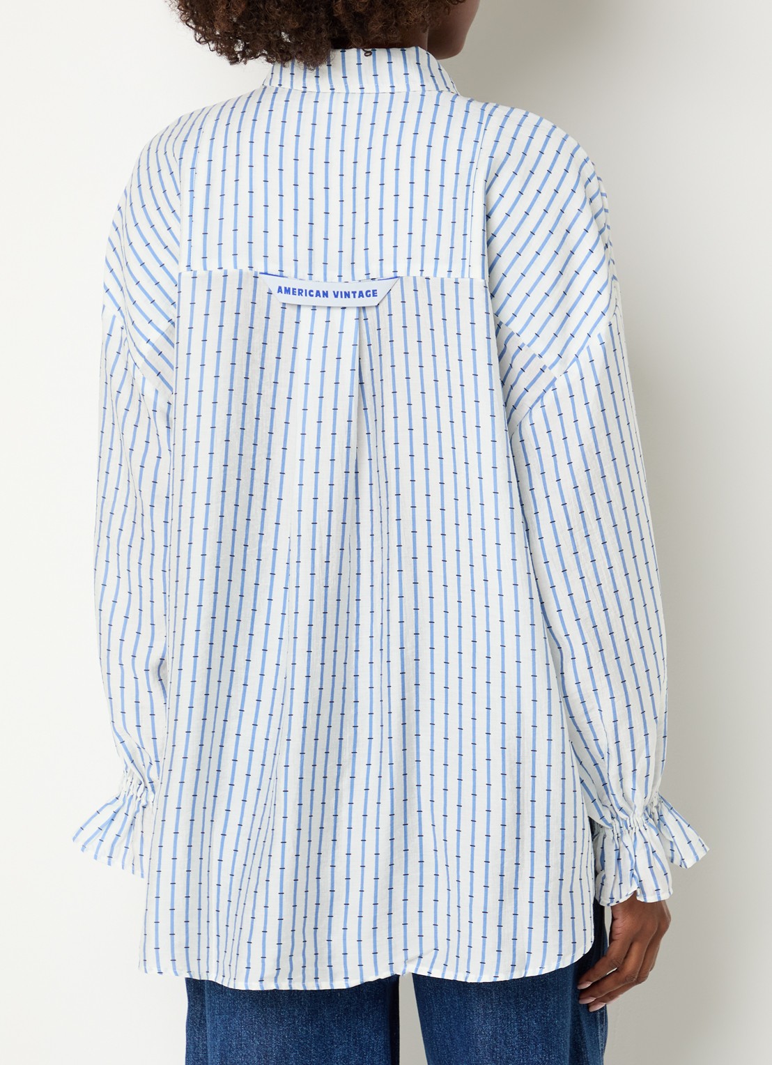 American Vintage Zivow blouse met streepprint - achterkant 4 petrol