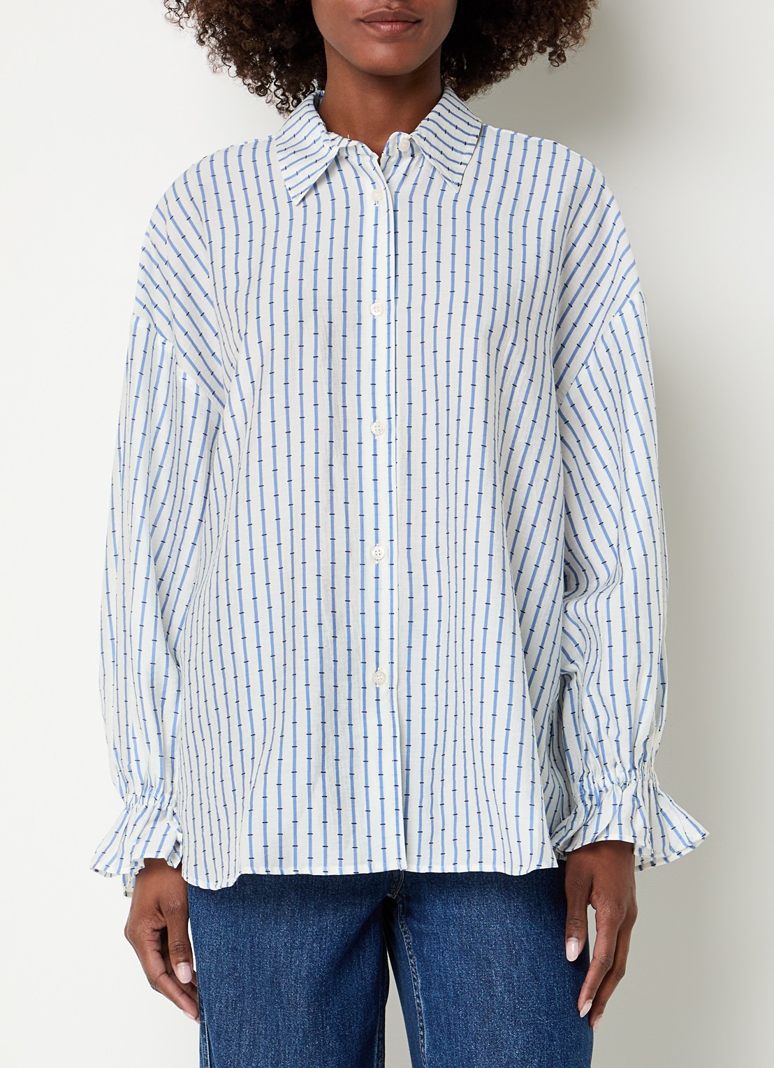 American Vintage Zivow blouse met streepprint - detail petrol