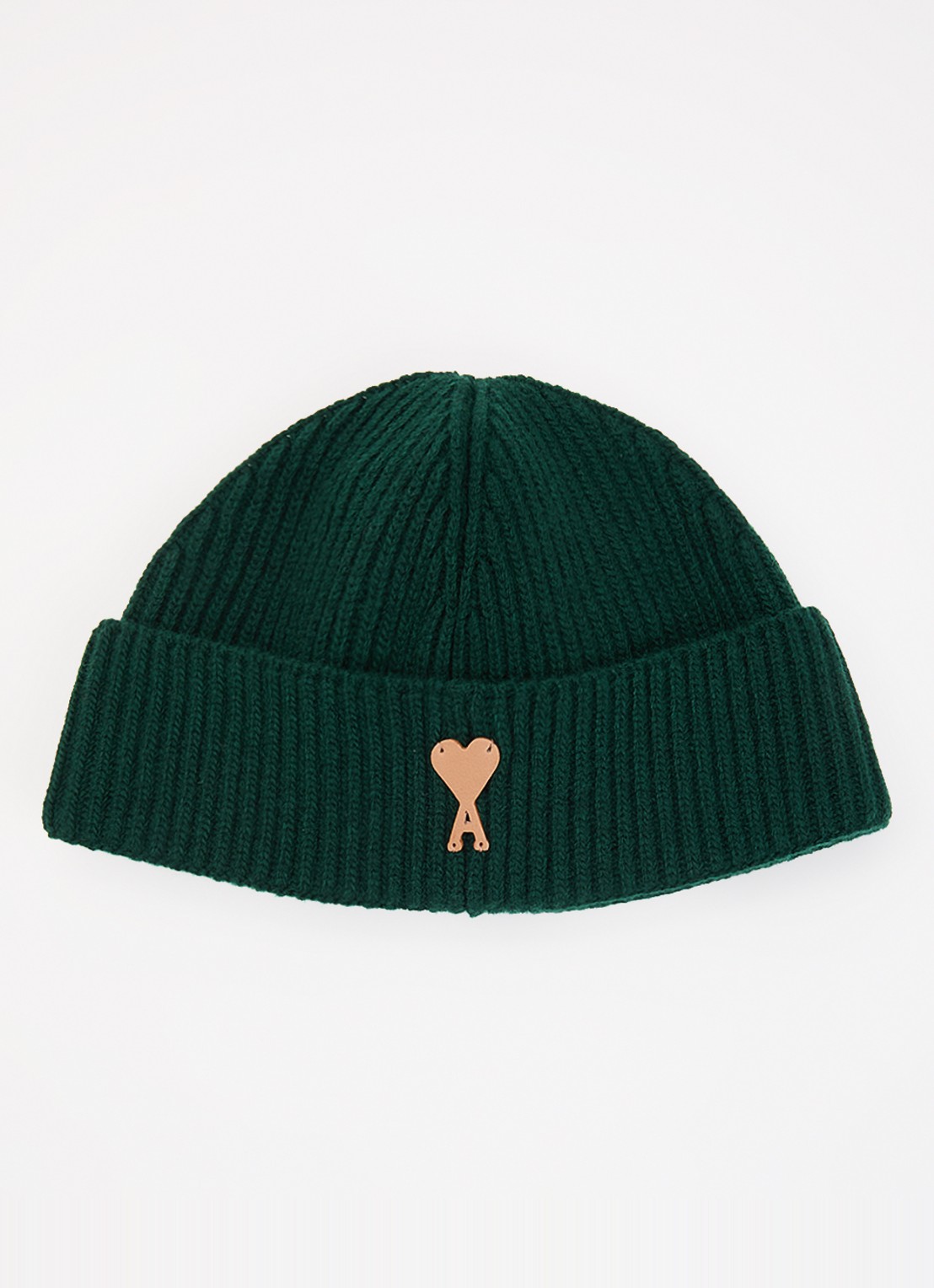AMI Paris Ami De Coeur ribgebreide muts van merino wol - voorkant groen