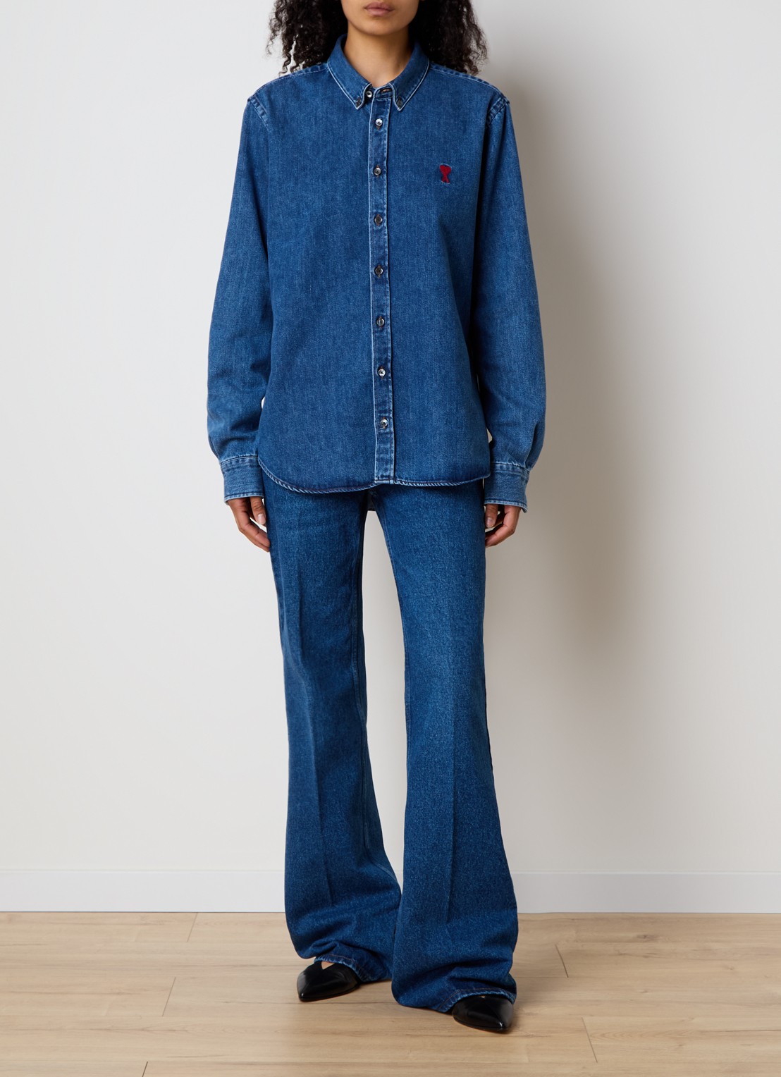 AMI Paris Blouse met logo - voorkant 3 indigo