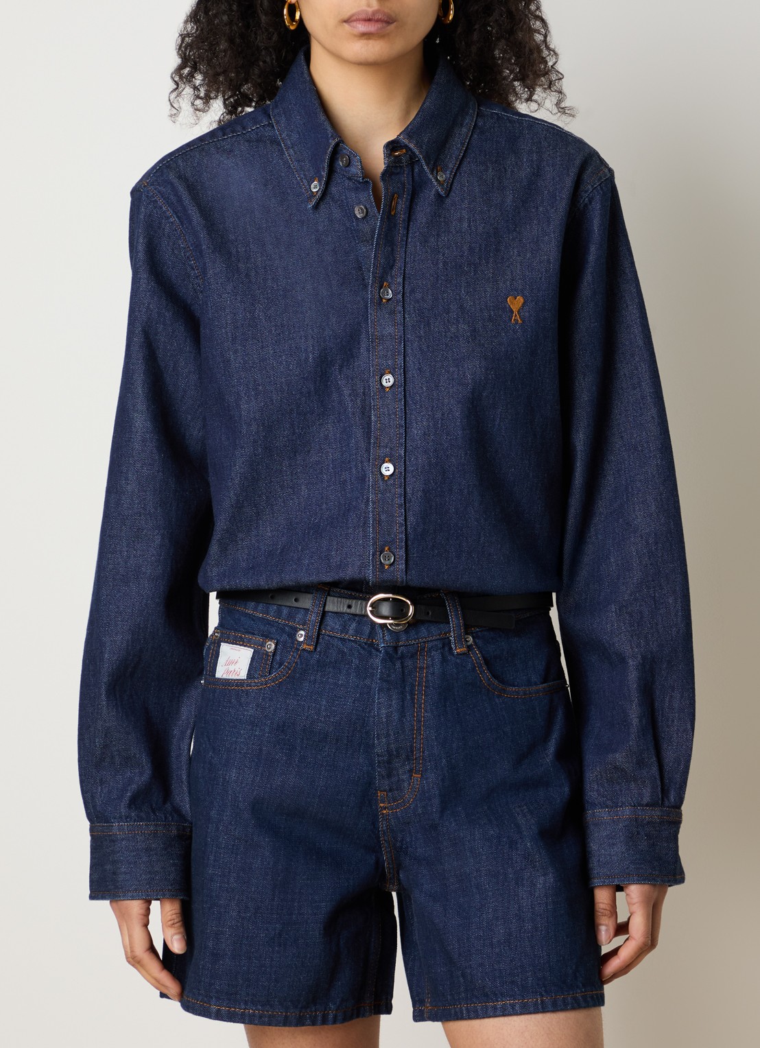 AMI Paris Blouse van denim met logo - detail 4 indigo