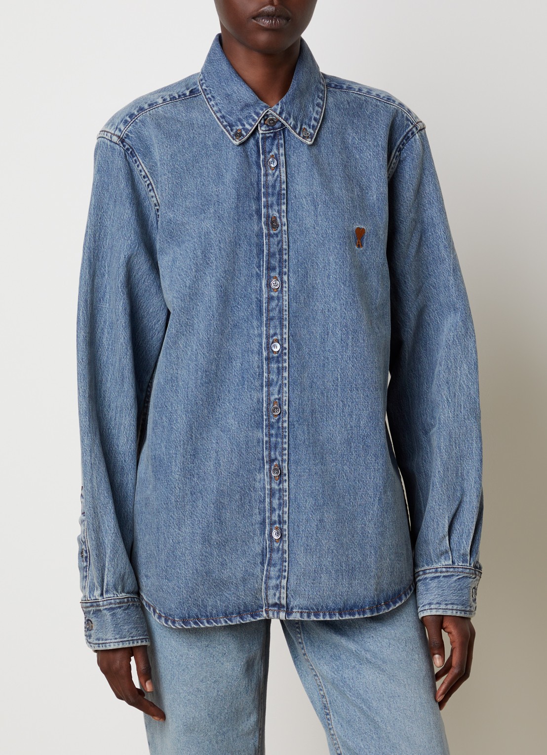 AMI Paris Blouse van denim - detail 2 indigo